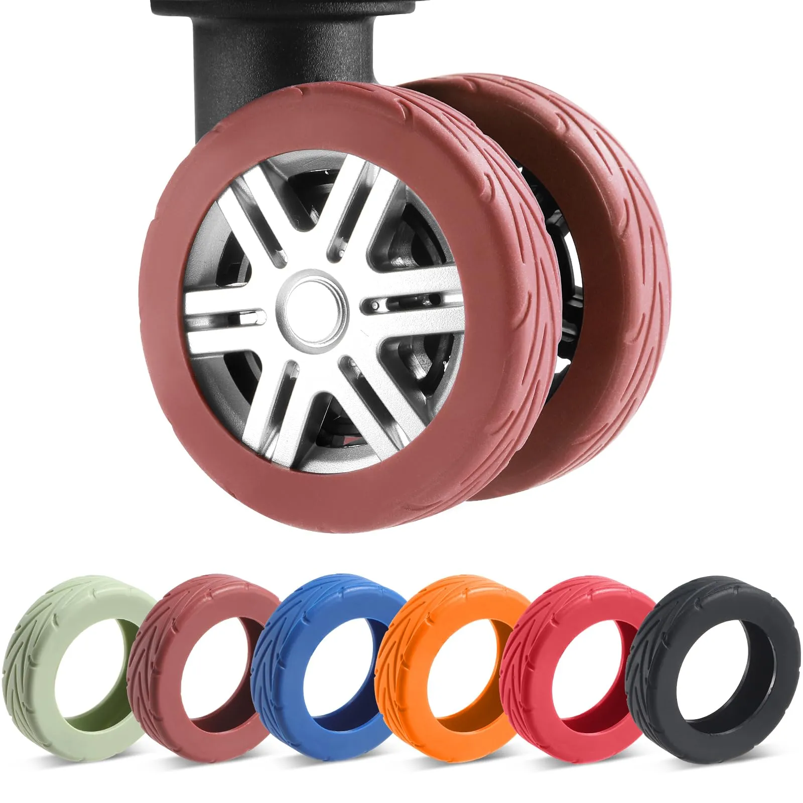 Wanzhuango 8 Pezzi Coperture per Ruote Valigia Aggiornate, Valigia a Mano, Coperture Protettive in Silicone Resistente all'Usura, Anti-Rumore per Ruote Spinner da 2-2,4', Marrone, Soft