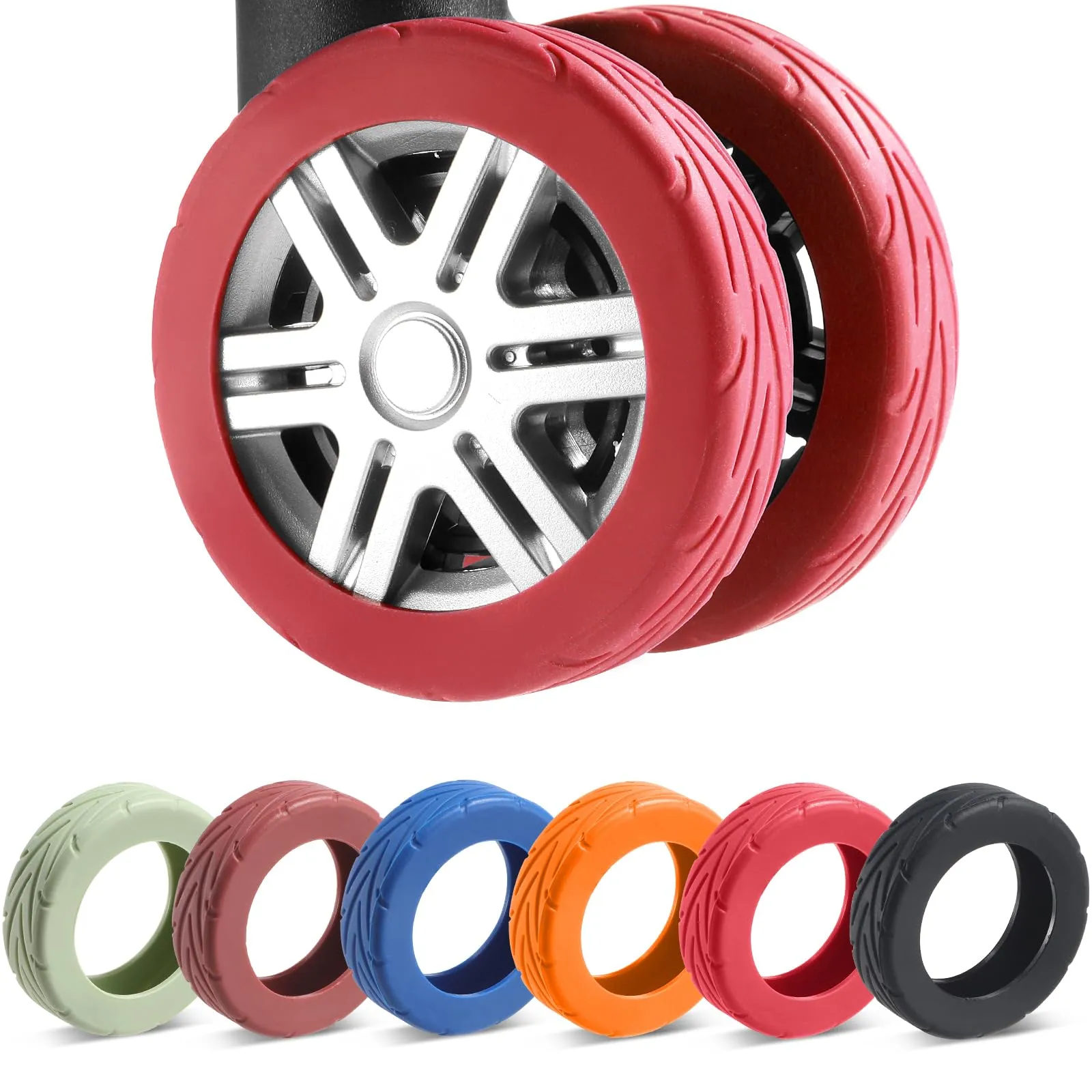 Wanzhuango 8 copricerchi per bagagli, resistenti all'usura, antirumore, in silicone, per ruote girevoli da 2 a 6,1 cm, Rosso, Soft, Silenzioso. Proteggi le ruote dei bagagli
