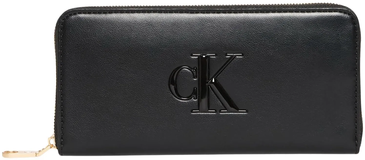 Calvin Klein Donna Portafoglio Bold Long Zip Around con Logo, Nero (Black), Taglia Unica