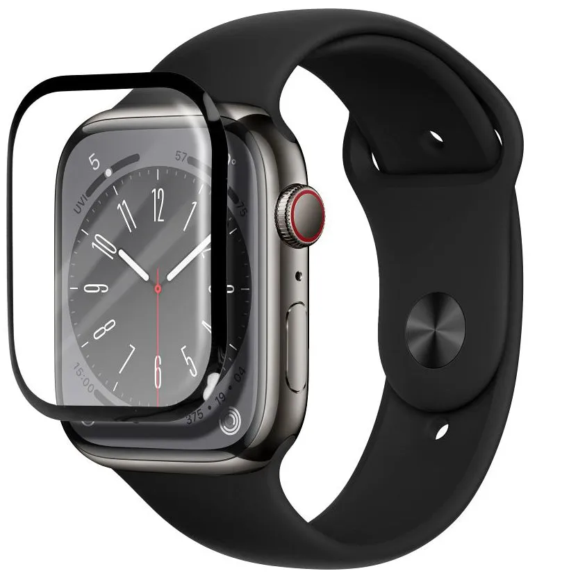 Bestsuit Custodia protettiva per Apple Watch SE 44mm, vetro flessibile, nero
