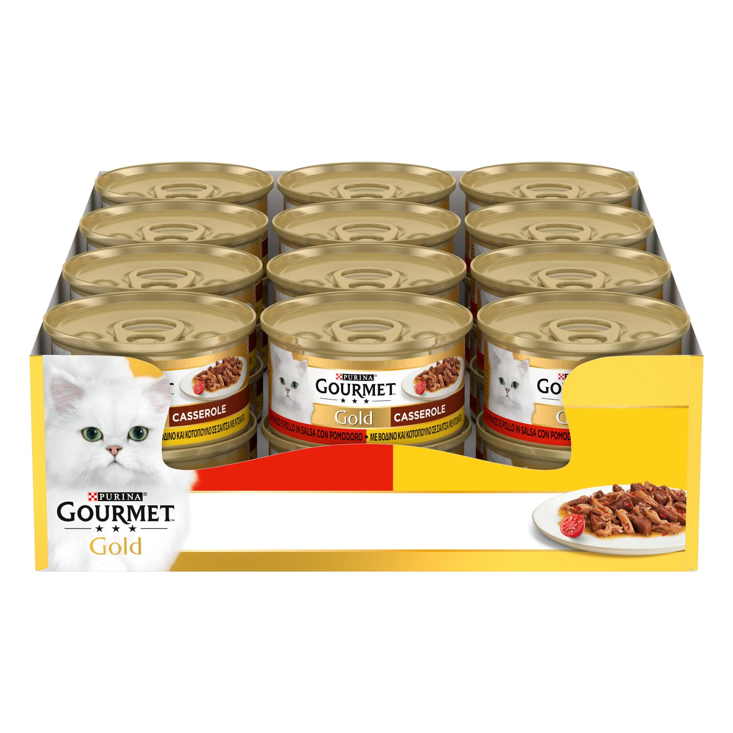 GOURMET Gold Casserole Cibo Umido per Gatti Adulti Bocconcini in salsa con Manzo e Pollo e Pomodoro 24 Lattine da 85g