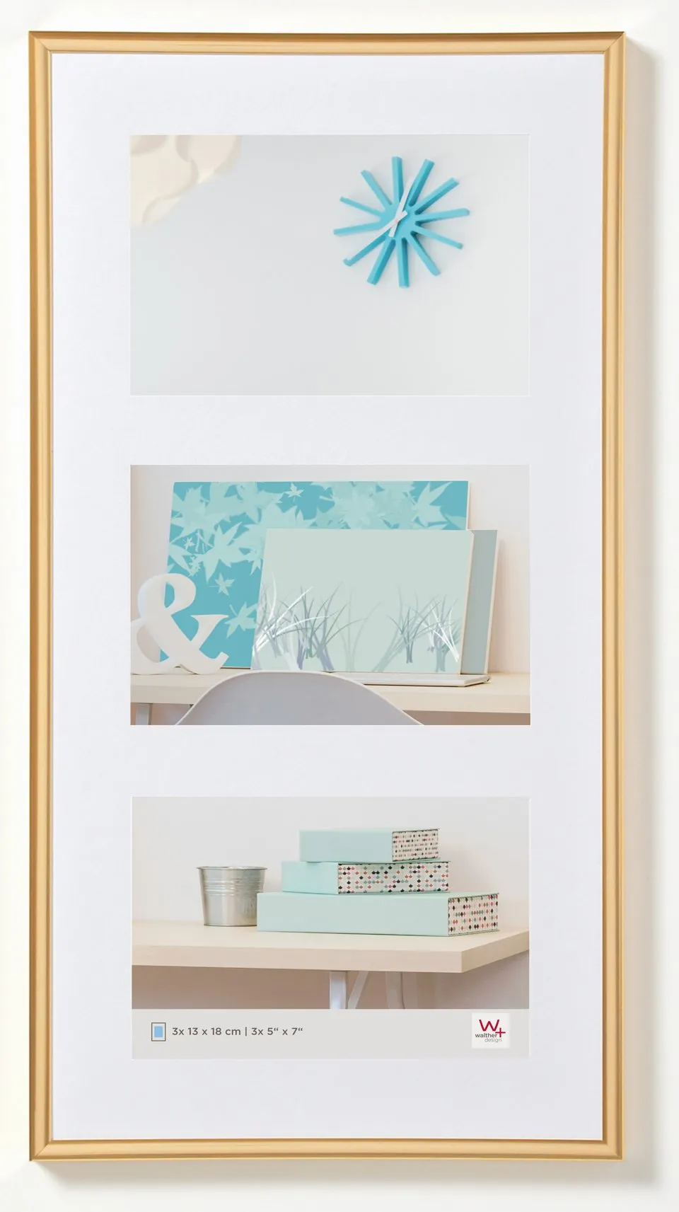 walther design Oro 3X 13x18 cm Galleria con passe-partout, Cornice in plastica New Lifestyle KV338G