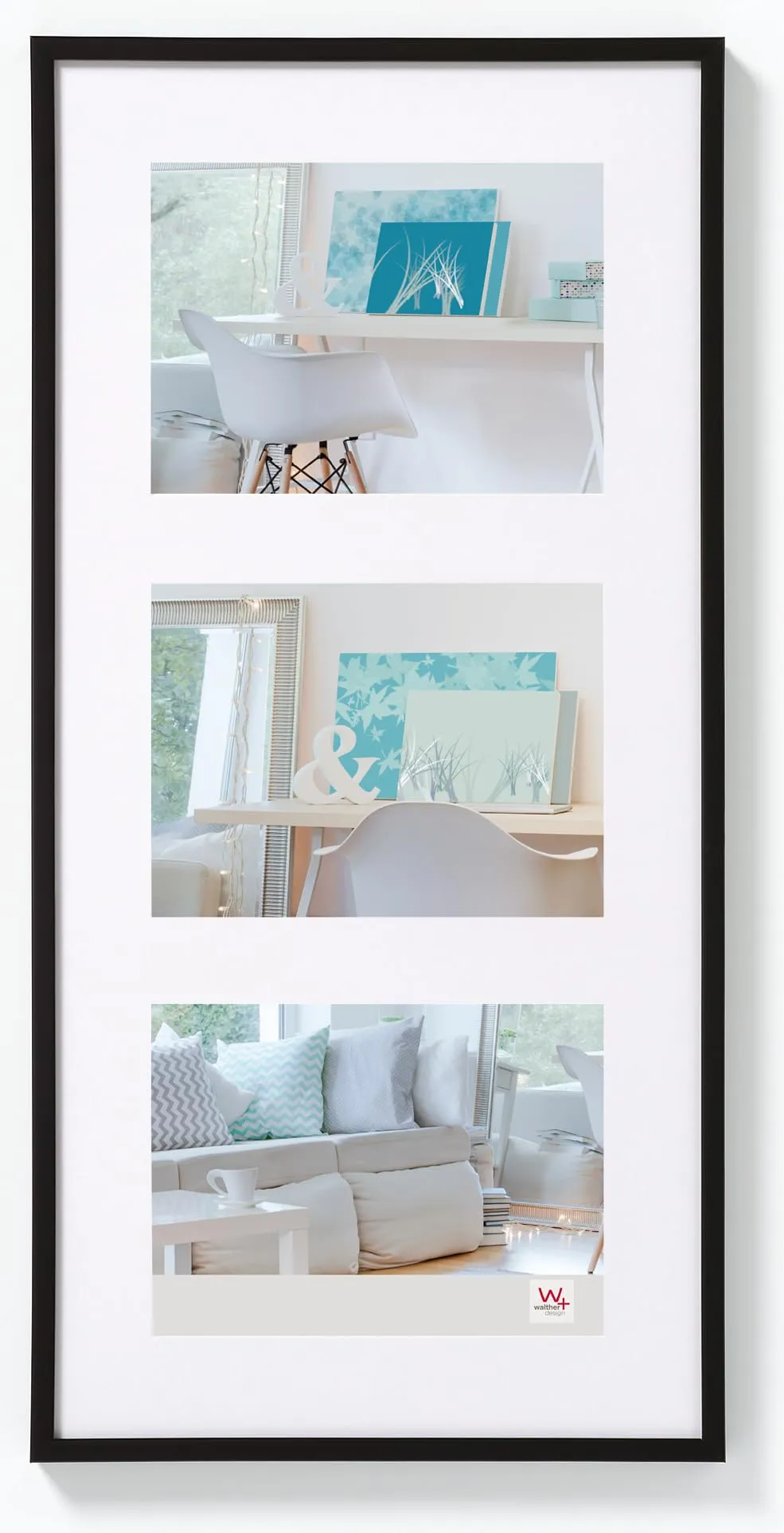 walther design Cornice Nera 3X 13x18 cm Galleria con passe-partout, New Lifestyle Cornice plastica KV338B