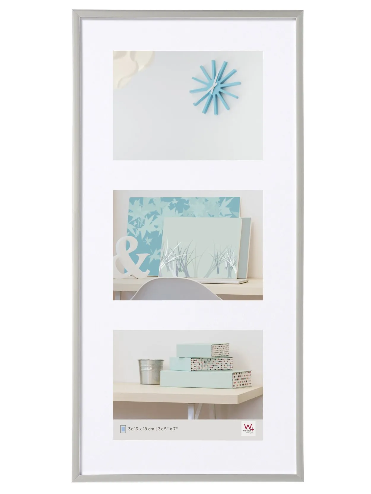 walther design Cornice Argento 3X 13x18 cm Galleria con passe-partout, New Lifestyle Cornice plastica KV338S