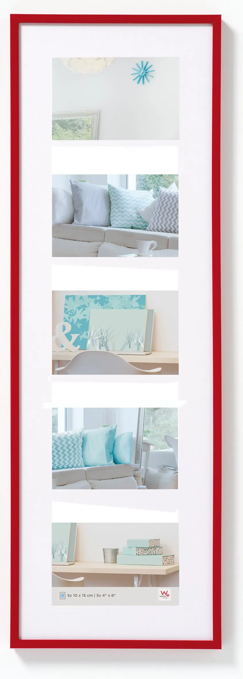 walther design Rosso 5X 10x15 cm Galleria con passe-partout, Cornice in plastica New Lifestyle KV515R