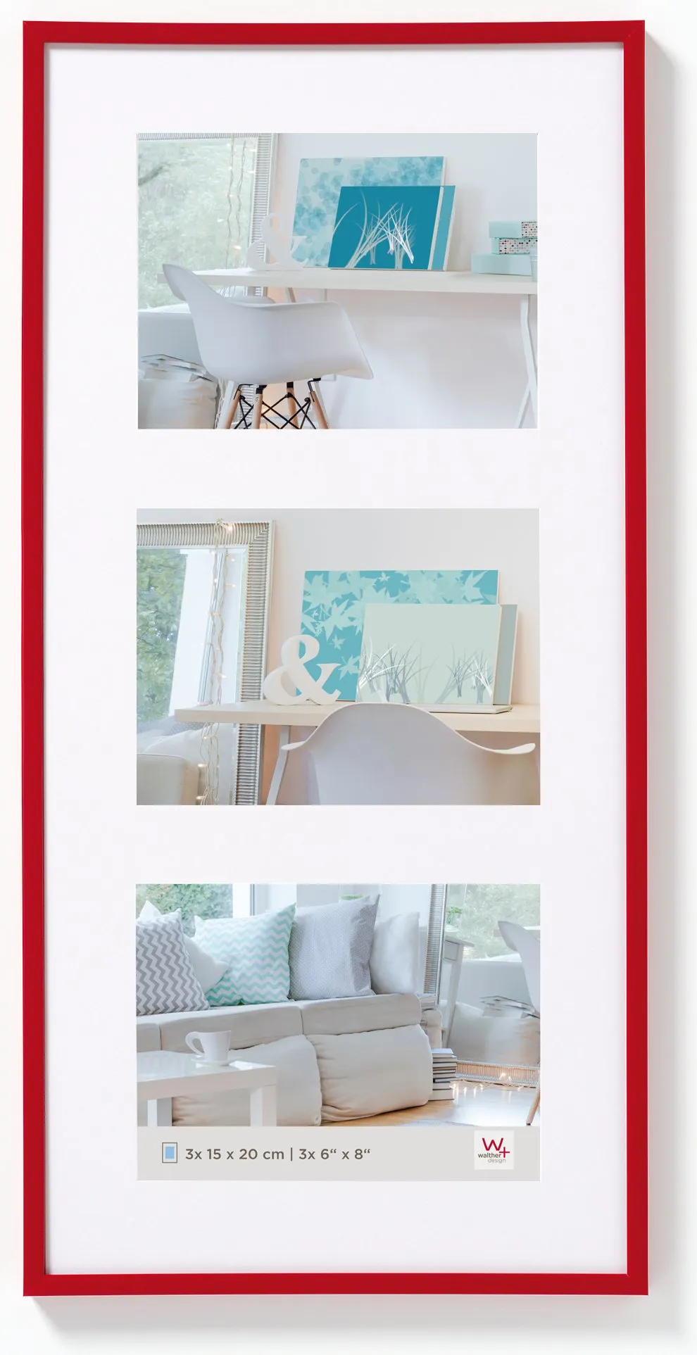 walther design Cornice Rossa 3X 13x18 cm Galleria con passe-partout, New Lifestyle Cornice in plastica KV338R