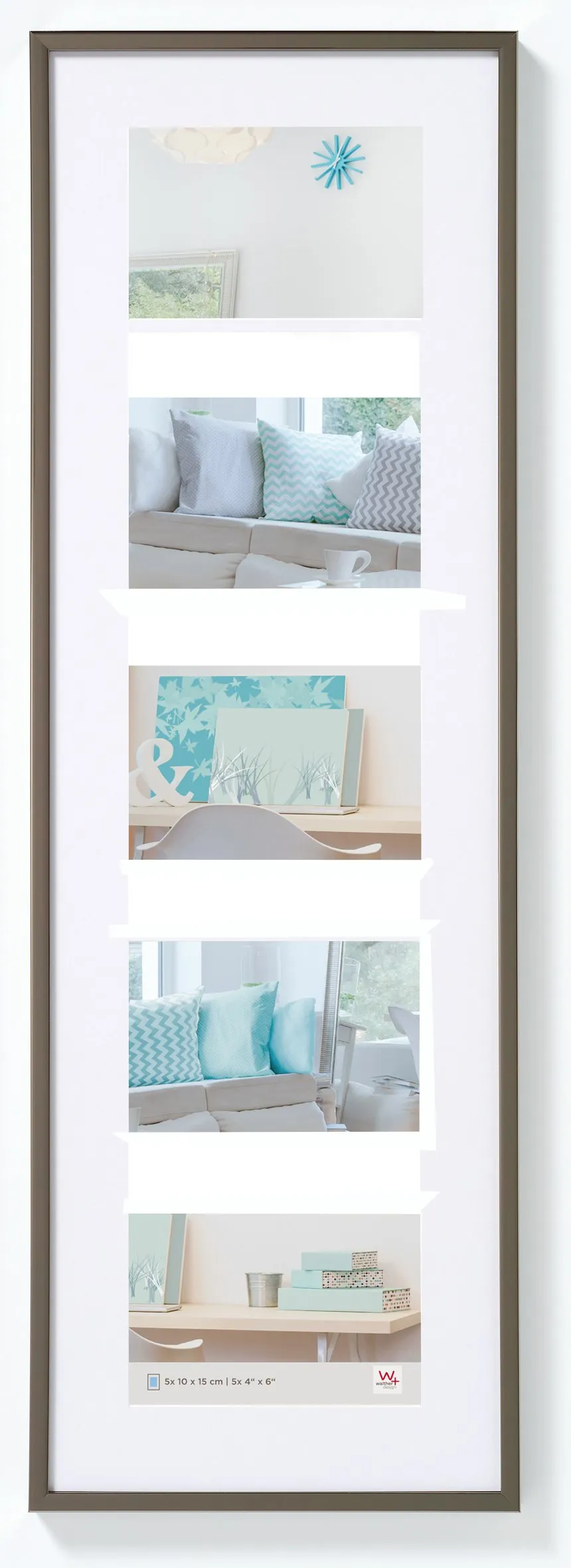 walther design Cornice Acciaio 5X 10x15 cm Galleria con passe-partout, New Lifestyle Cornice in plastica KV515D