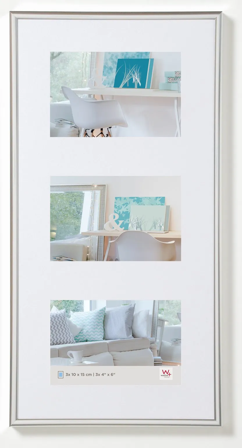 walther design Argento 3X 10x15 cm Galleria con passe-partout, Cornice in plastica New Lifestyle KV315S
