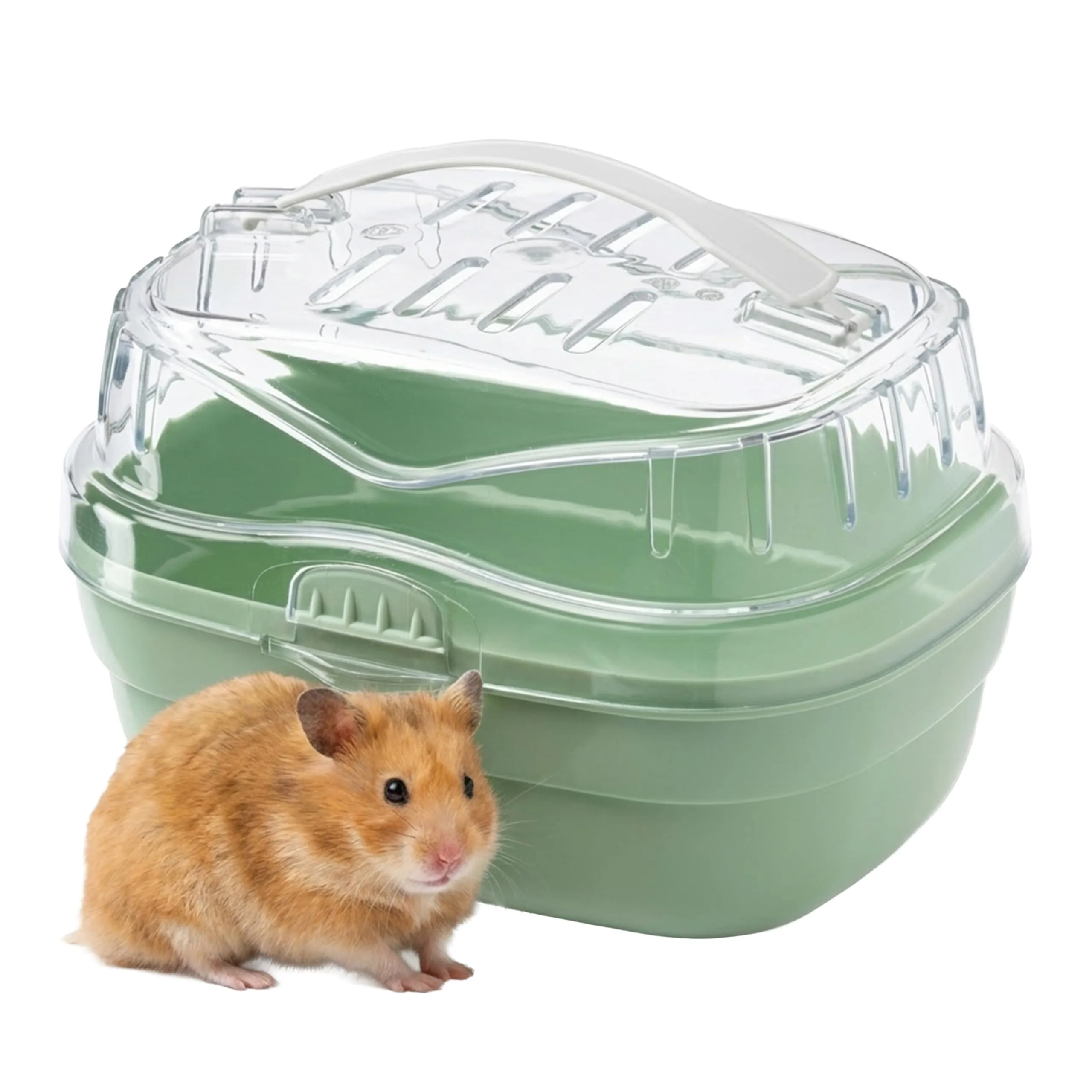 Ferplast Trasportino per criceti e altri piccoli roditori ALADINO SMALL Fessure di ventilazione, Comoda maniglia, Chiusura sicura, 20 x 16 x h 13,5 cm Verde
