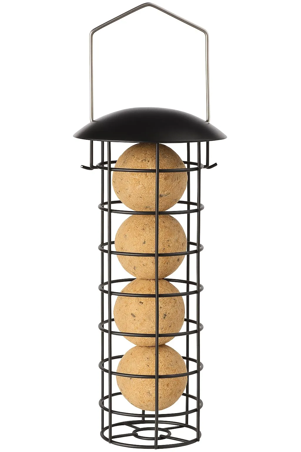 Mangiatoia per uccelli – Porta-palline di grasso – Corrie Nero – 23,5 cm – Metallo – Coperchio rimovibile – Flamingo