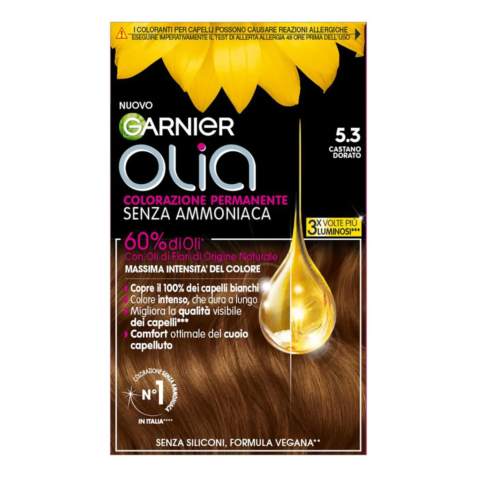 Garnier Olia Tinta Capelli, Senza Ammoniaca, Copre I Capelli Bianchi, Castano Dorato
