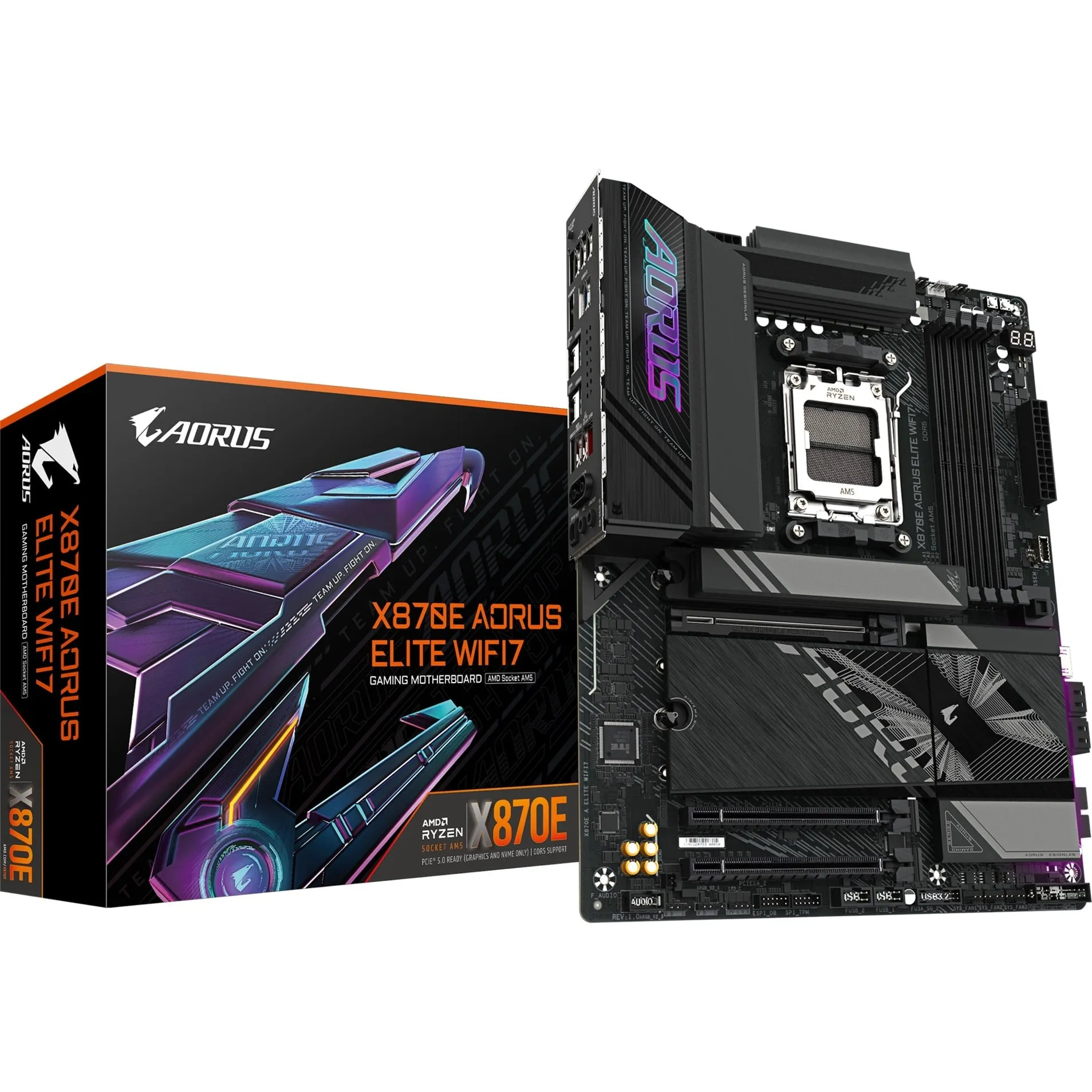 X870E AORUS ELITE WIFI7 Scheda Madre - Supporta CPU AMD Ryzen 9000, 16+2+2 fasi VRM digitali, fino a 8000Hz DDR5 (OC), 3xPCIe 5.0 + 1xPCIe 4.0, Wi-Fi 7, LAN 2.5GbE, USB 4