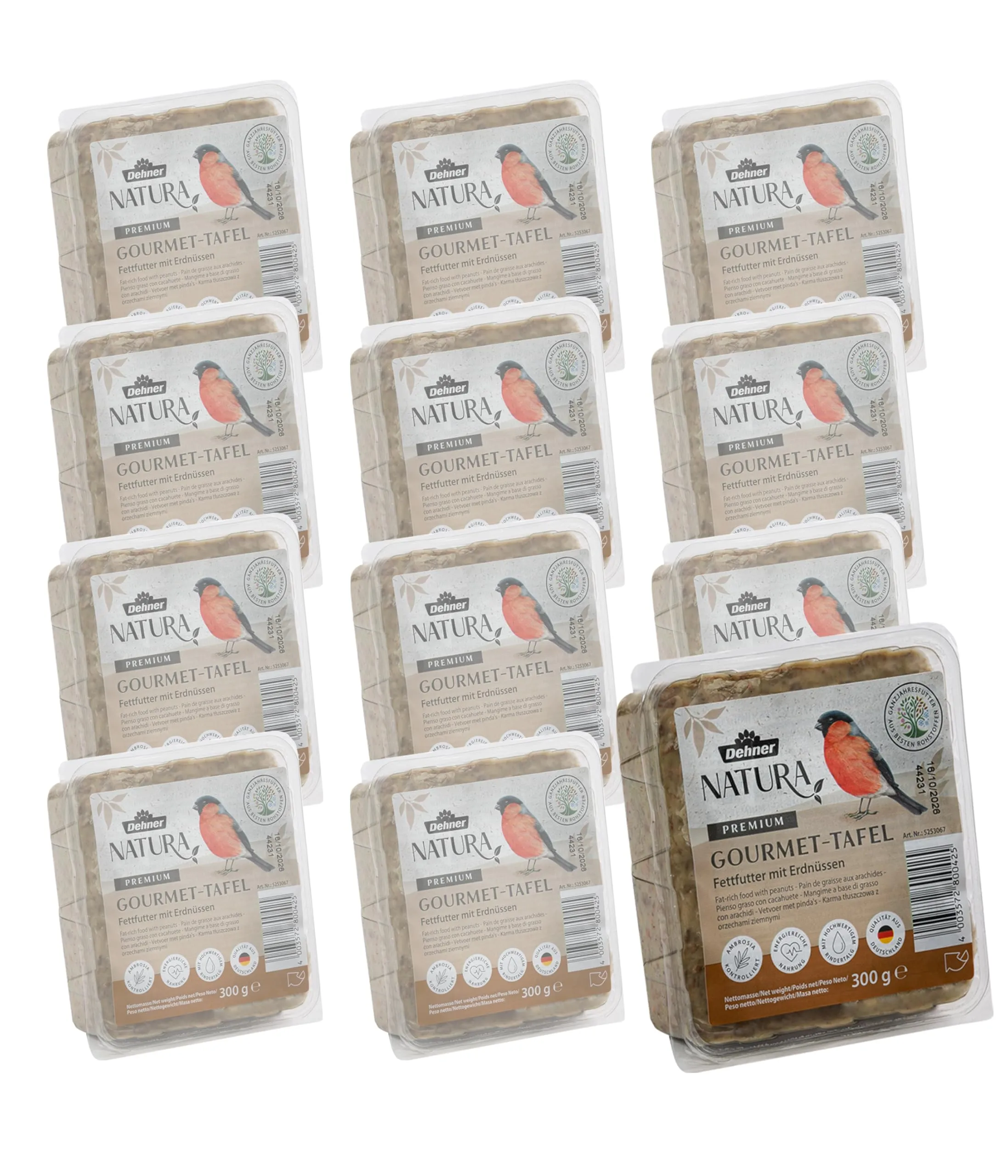Dehner Natura Premium barrette di mangime per uccelli selvatici con arachidi, 12 x 300 g (3,6 kg)
