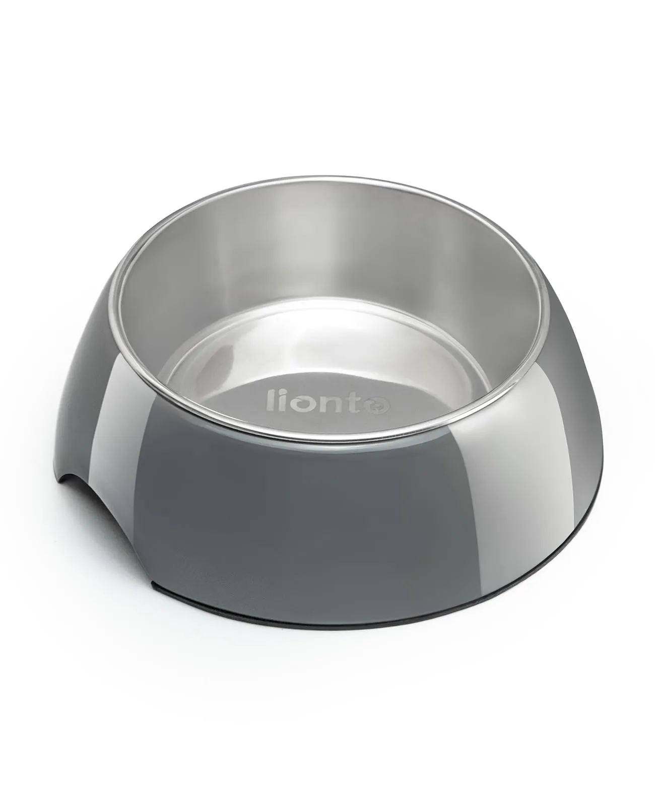lionto Ciotola in melamina con base antiscivolo, Ciotola rimovibile da 420 ml in acciaio inox robusto e inodore, facile da pulire, design ergonomico, per cani e gatti, grigio