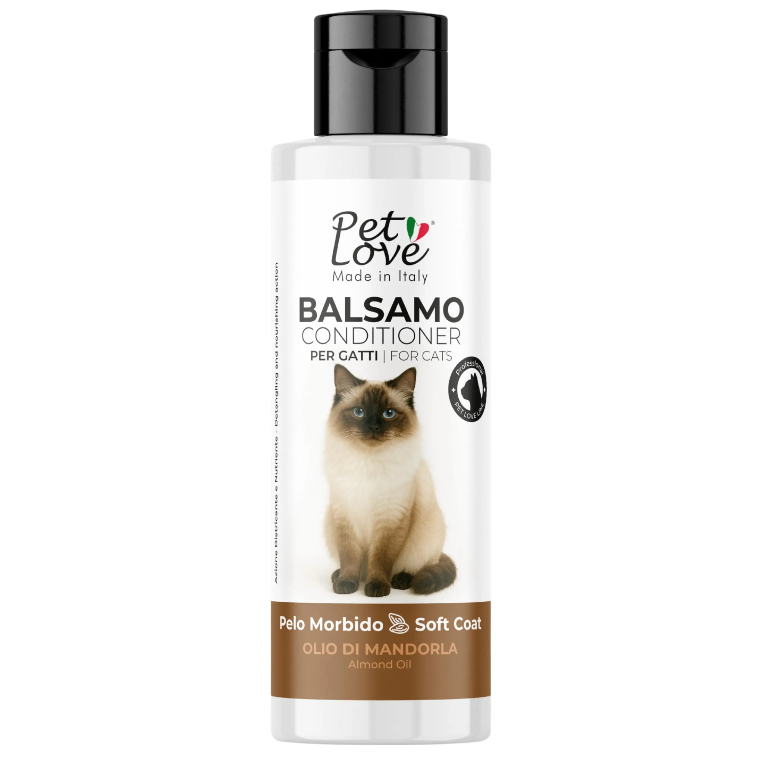 Pet Love Balsamo per Gatti Districante e Scioglinodi - Azione Nutriente e Protettiva per un Pelo Morbido e Luminoso - Profumo Delicato di Olio di Mandorla - 250 ml