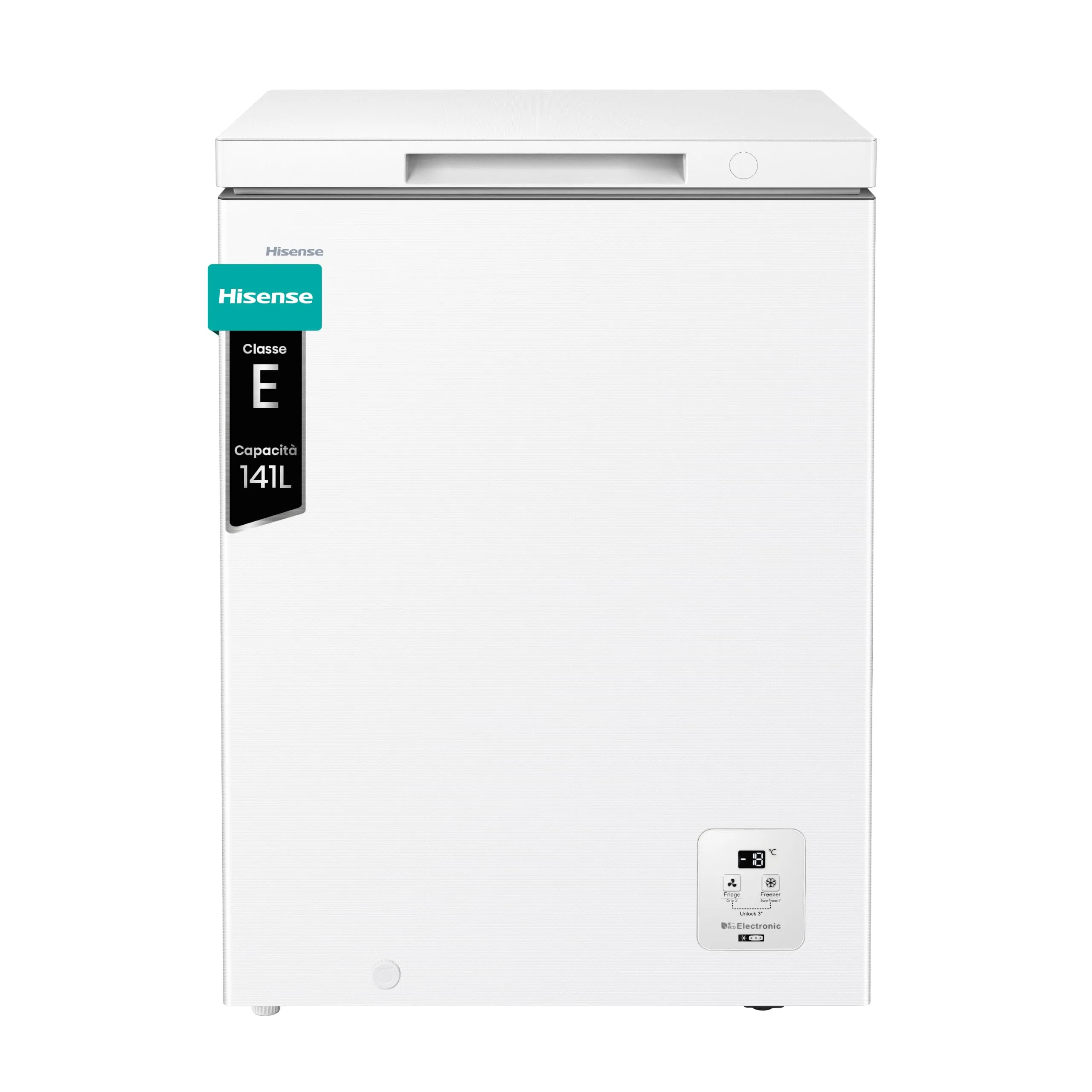 Hisense HCF145E NUOVO Congelatore a pozzo 141 litri, Super Silenzioso 40 db, classe E, (L*P*A): 60,6×55,9×85,8 cm, Bianco