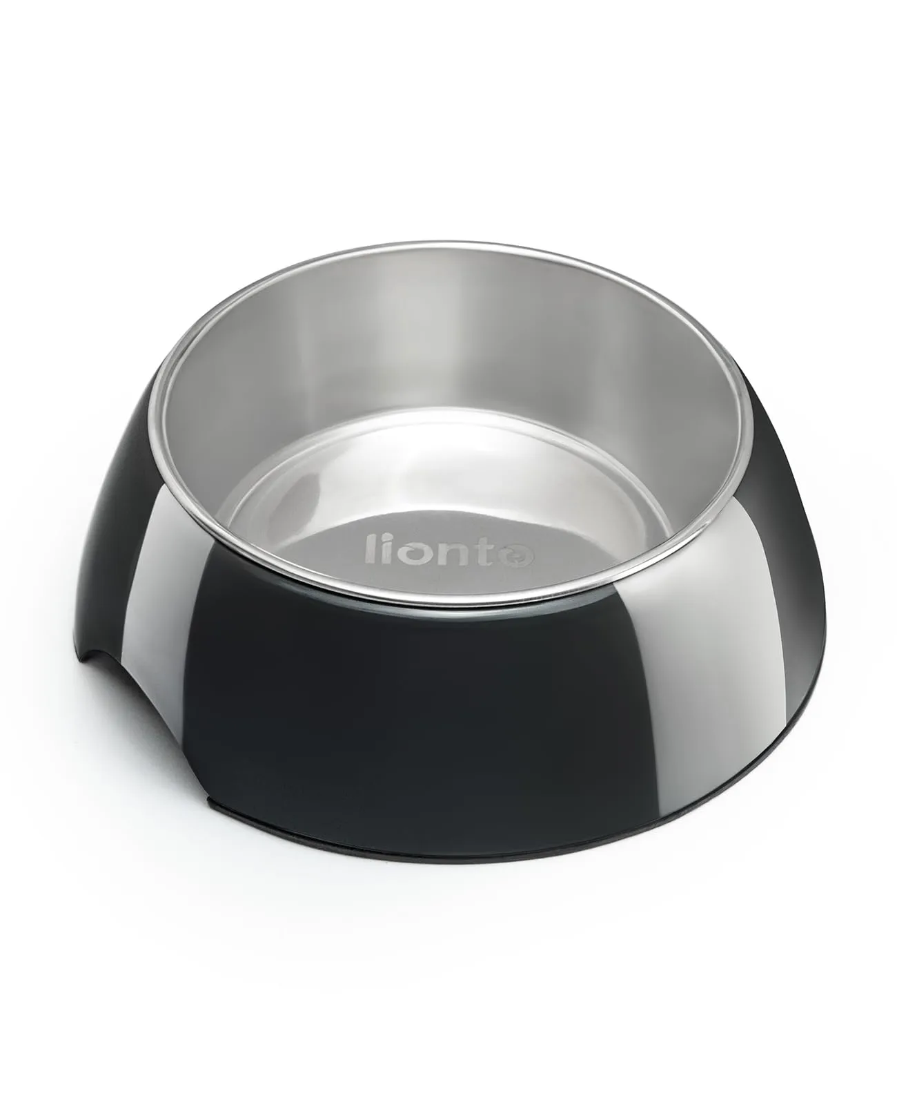 lionto Ciotola in melamina con base antiscivolo, Ciotola rimovibile da 420 ml in acciaio inox robusto e inodore, facile da pulire, design ergonomico, per cani e gatti, nero