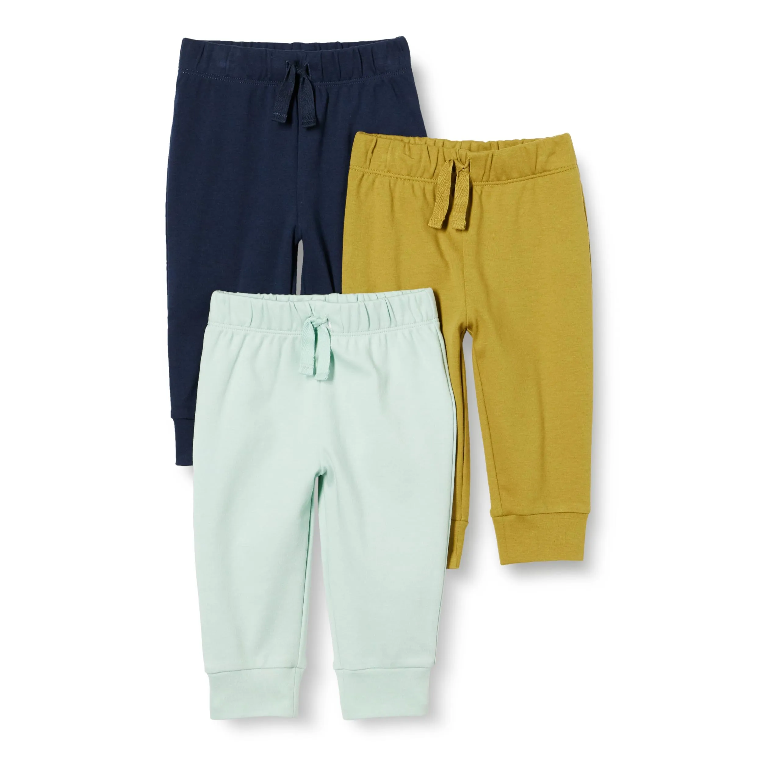 Amazon Essentials Pantaloni Senza Chiusura in Cotone Unisex Bambini e Ragazzi, Pacco da 3, Blu Marino/Verde Menta Pallido/Verde Oliva, 4 anni