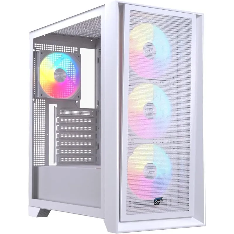 Einarex PULSE P600 RGB bianco ATX Tower con pannello in vetro/rete e 3 ventole da 120 mm