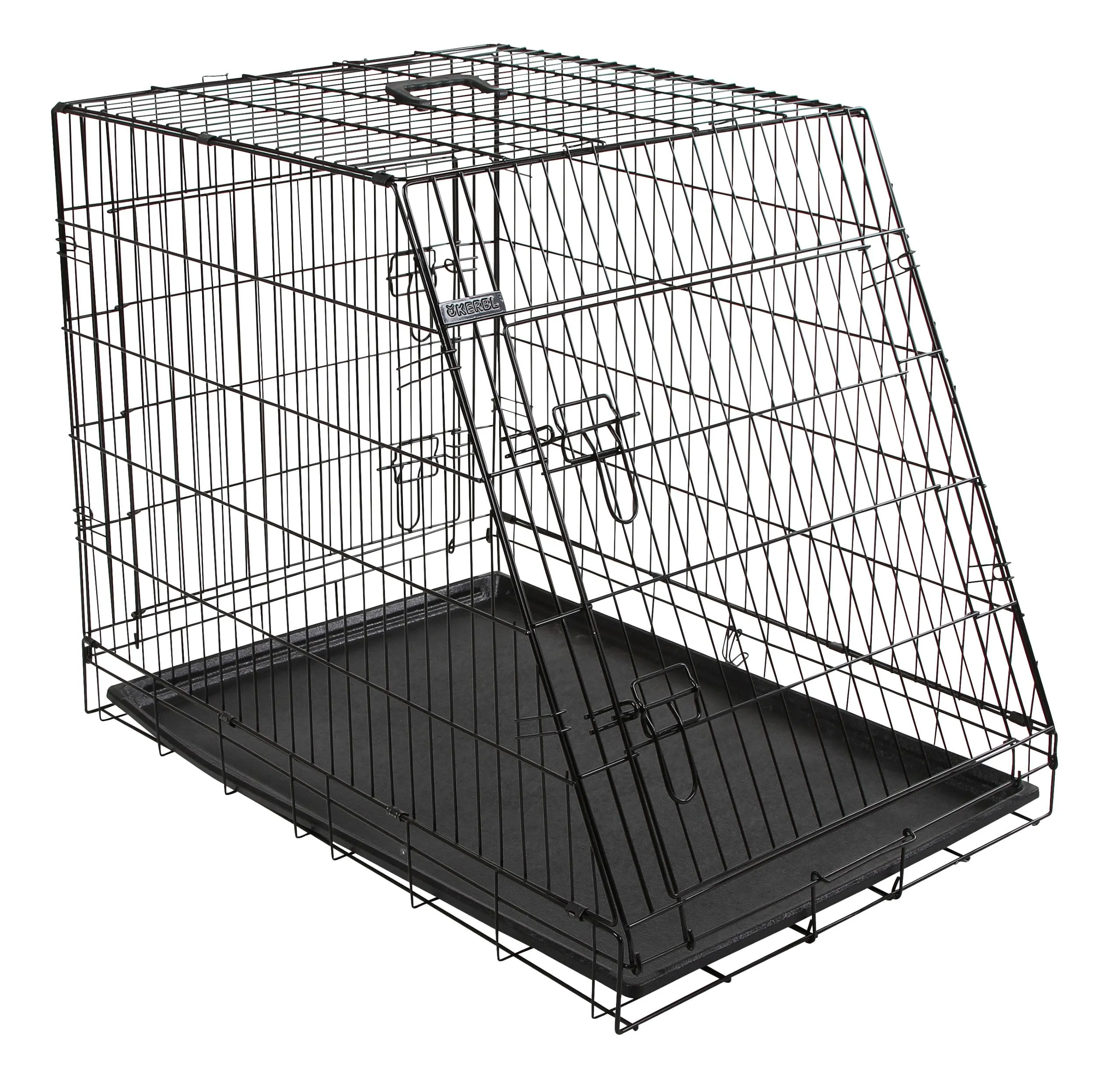 Kerbl Pet Scatola di trasporto in rete metallica, trasportino per cani, nero, 107x74x85 cm, pieghevole, metallo, cani, con due porte, per viaggio o casa
