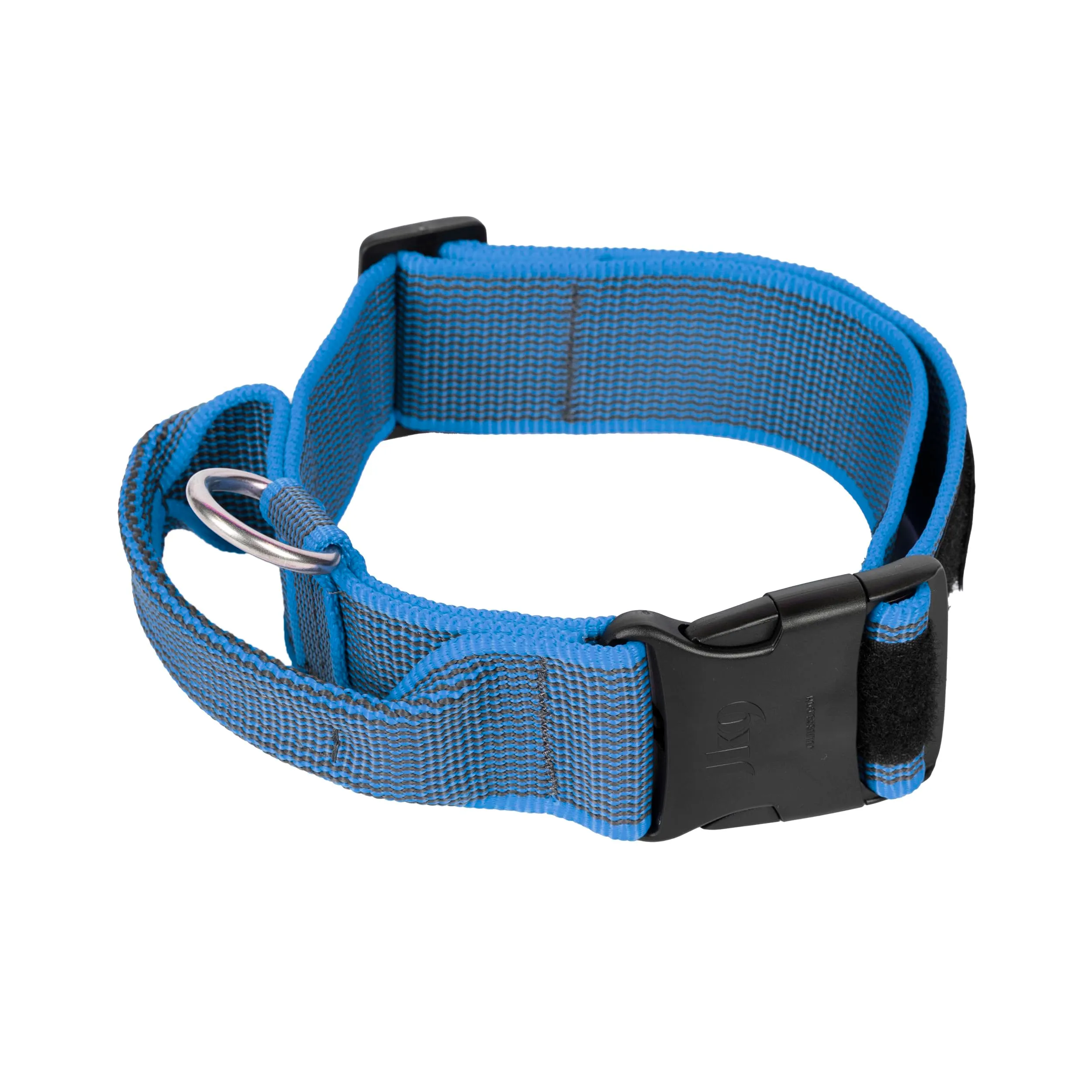 Collare K9 serie Color & Grey con manico richiudibile, chiusura di sicurezza ed adesivi intercambiabili, 40 mm x 47-67 cm, blu-grigio
