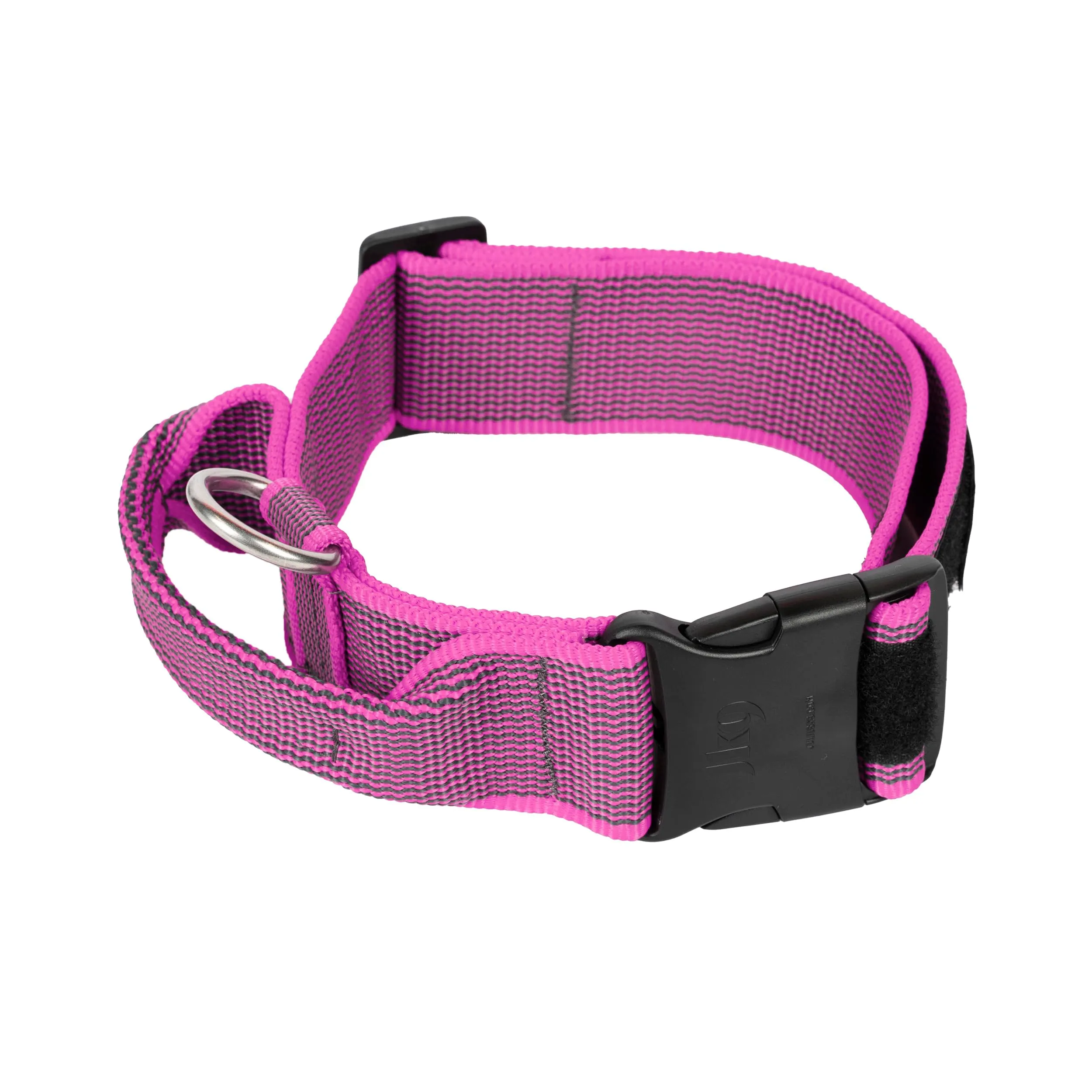 Collare K9 serie Color & Grey con manico richiudibile, chiusura di sicurezza ed adesivi intercambiabili, 40 mm x 47-67 cm, rosa-grigio