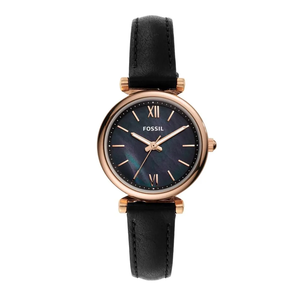 Fossil Orologio Carlie da donna, Movimento al quarzo a tre lancette con cinturino in pelle, Nero