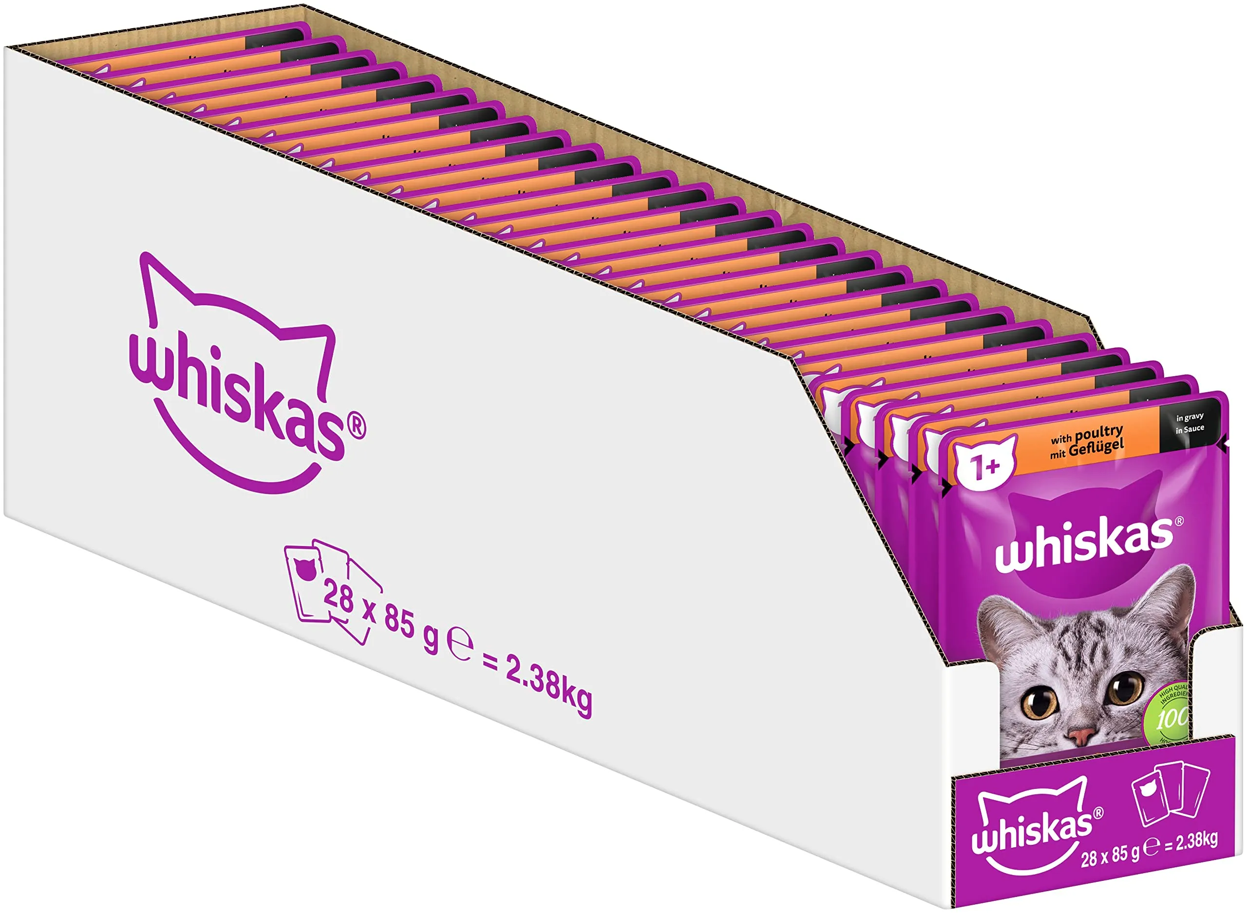 WHISKAS Cibo umido in salsa per gatti adulti 28 x 85 g con pollame