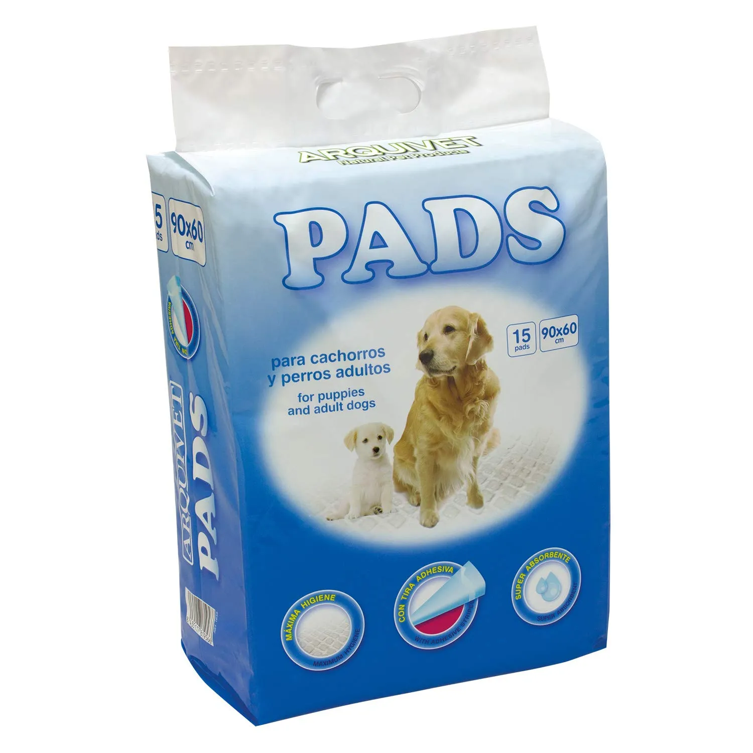 ARQUIVET Pads - Tappetino per cani - super assorbenti - Grande (15 unità ), monouso - 90 x 60 cm