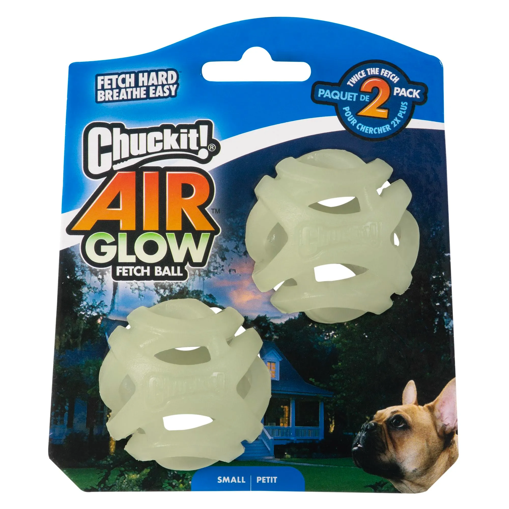 Chuckit! – Air Glow Ball – Palla Fosforescente per Cani – Giocattolo di Recupero per Cani – Misura Piccola – Diametro di 5 cm – Confezione da 2 Palline
