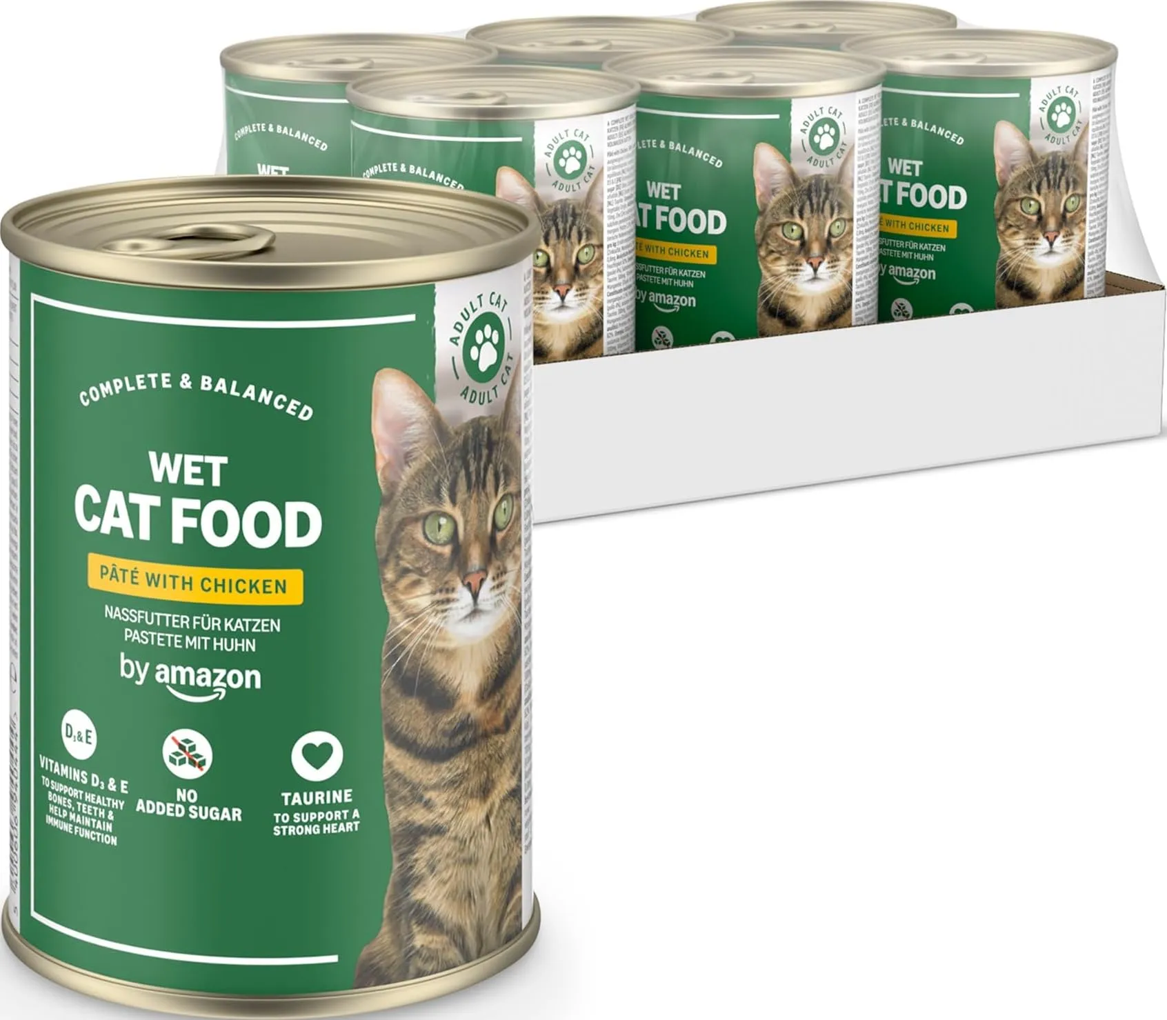 by Amazon Cibo umido per gatti senza cereali, in barattolo, paté di pollo, 6 x 400 g