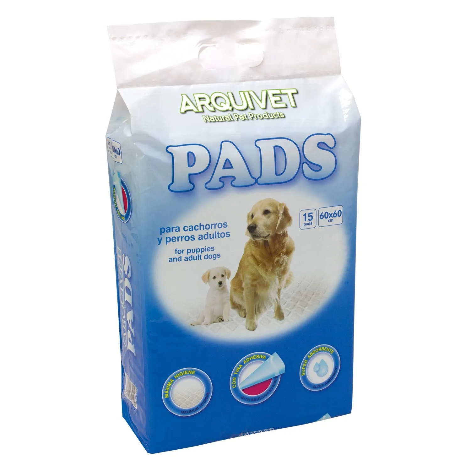 ARQUIVET Pads - Tappetino per cani - super assorbenti - 1Medio (15 unità ), monouso - 60 x 60 cm