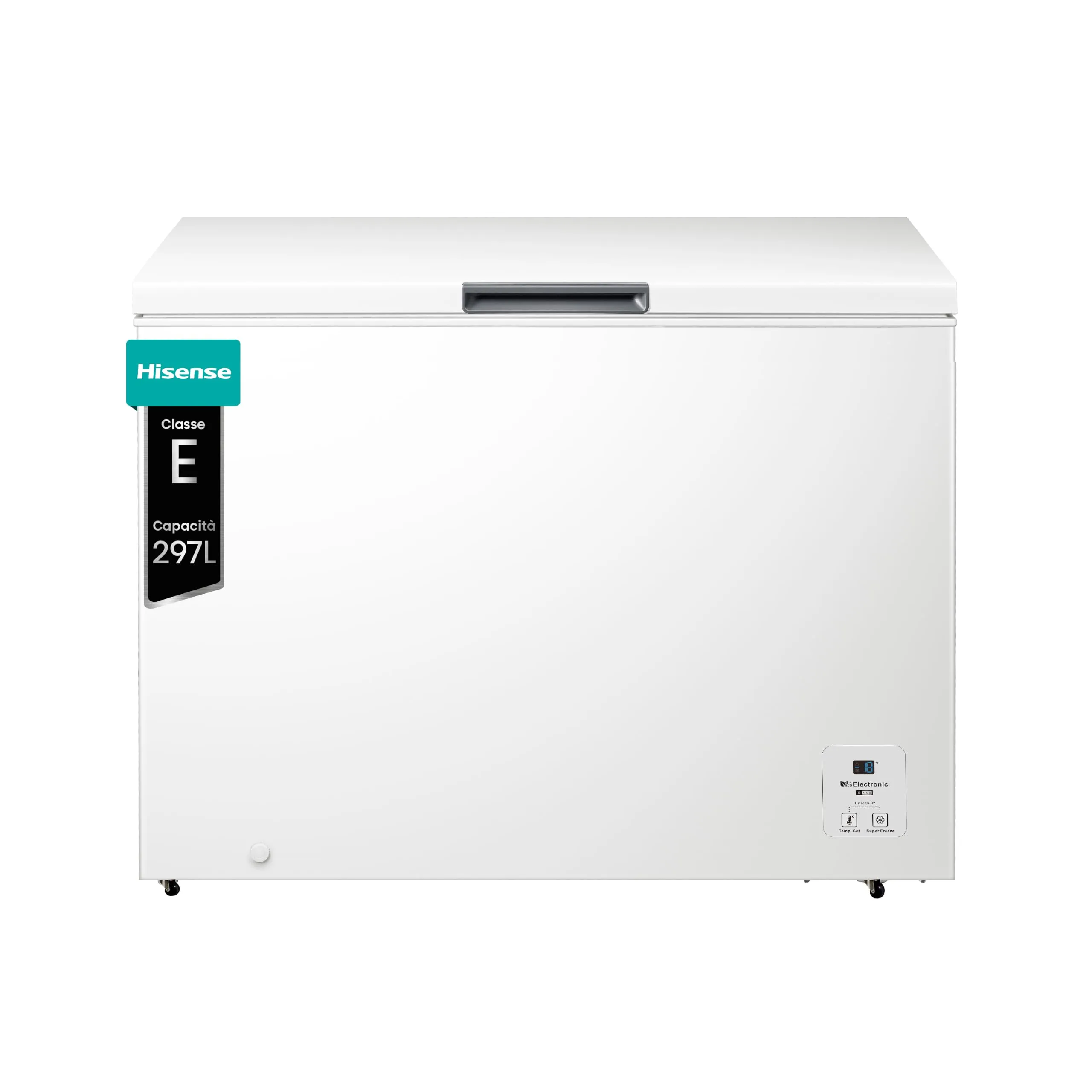 Hisense FC386D4AWLYE Congelatore a Pozzo 297 Litri, Classe E, Silenzioso 40 dB, 4 Star, Bianco, 111.4 x 63 x 84.7 cm (LxPxH)