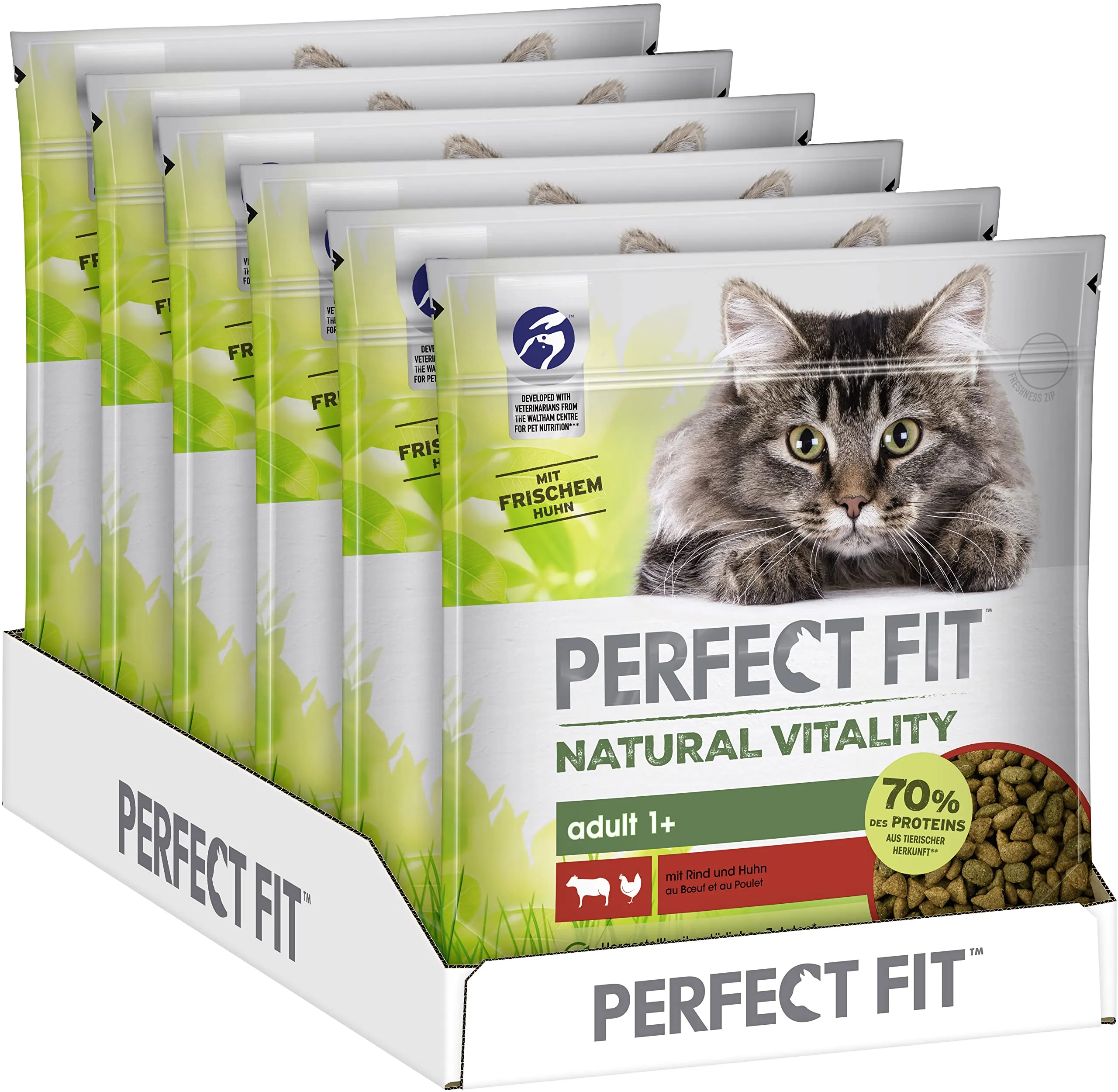 Natural Vitality – cibo secco per gatti Adult 1+ – manzo e pollo, 6 x 650 g