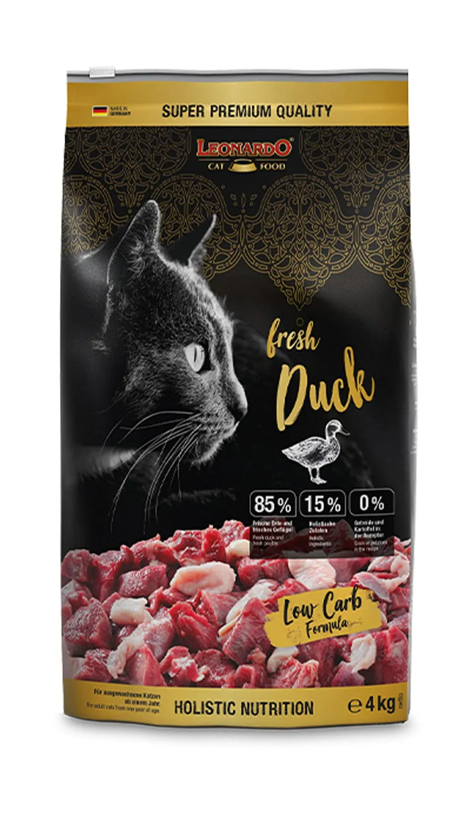 Leonardo Fresh Duck [4kg] Cibo per Gatti con 85% di Carne Fresca | Alimento Completo per Gatti Adulti di Tutte le Razze di Almeno 1 Anno
