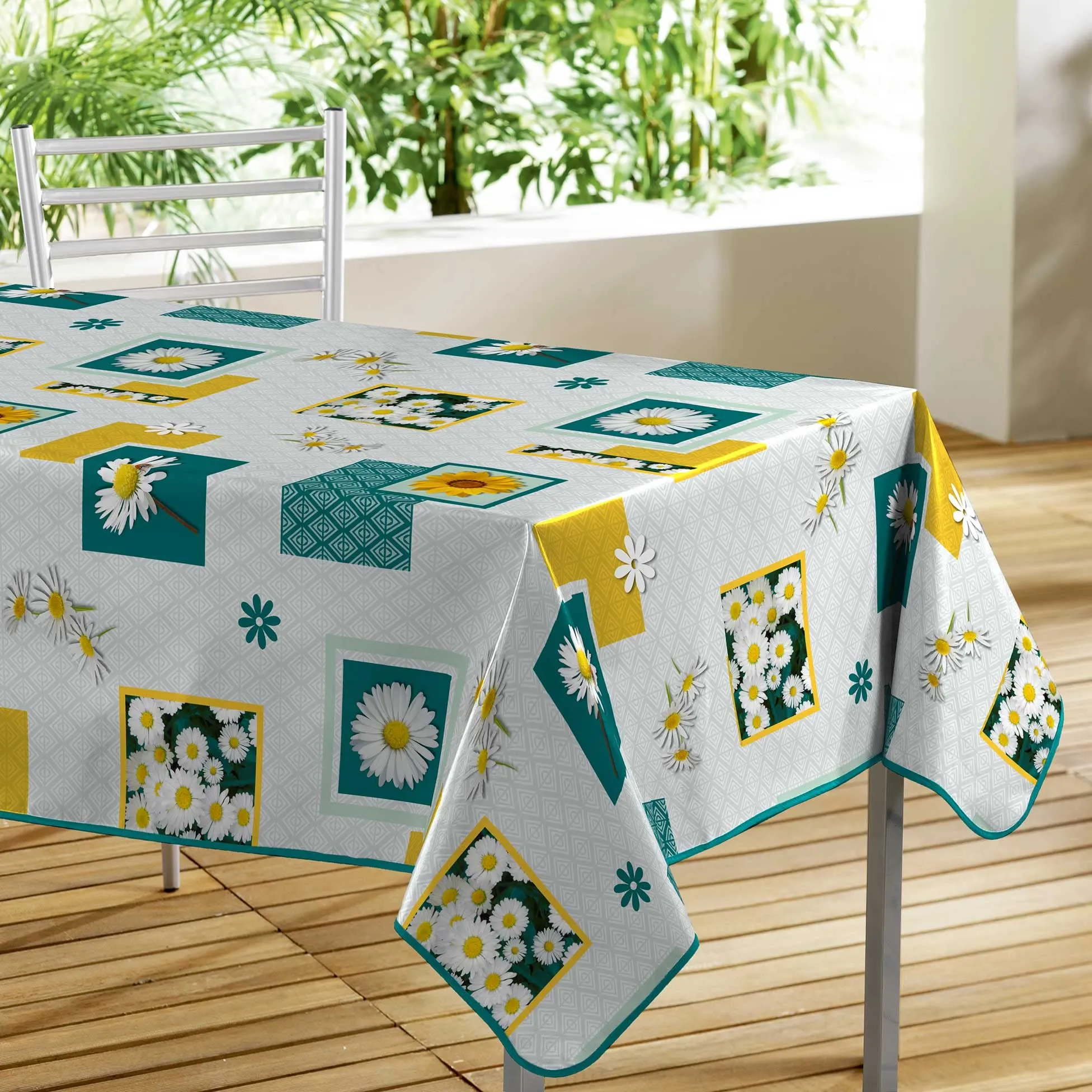 douceur d'intérieur, Tovaglia rettangolare (140 x 300 cm) Pulsante D'oro Blu, PVC Photoprint