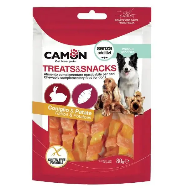 Camon Treats e Snacks per cani Strips di coniglio e patata dolce - 80 gr