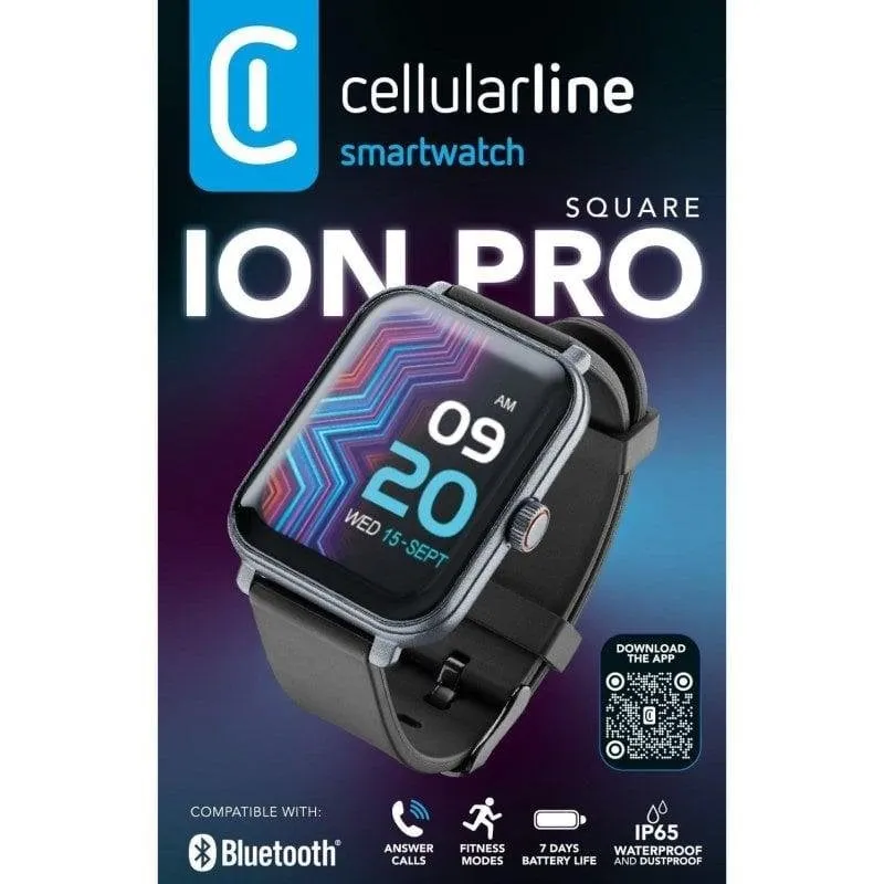 Cellularline ION PRO Square Bluetooth 46mm TFT Nero IP67 SpO2 Pulsossimetro Sonno