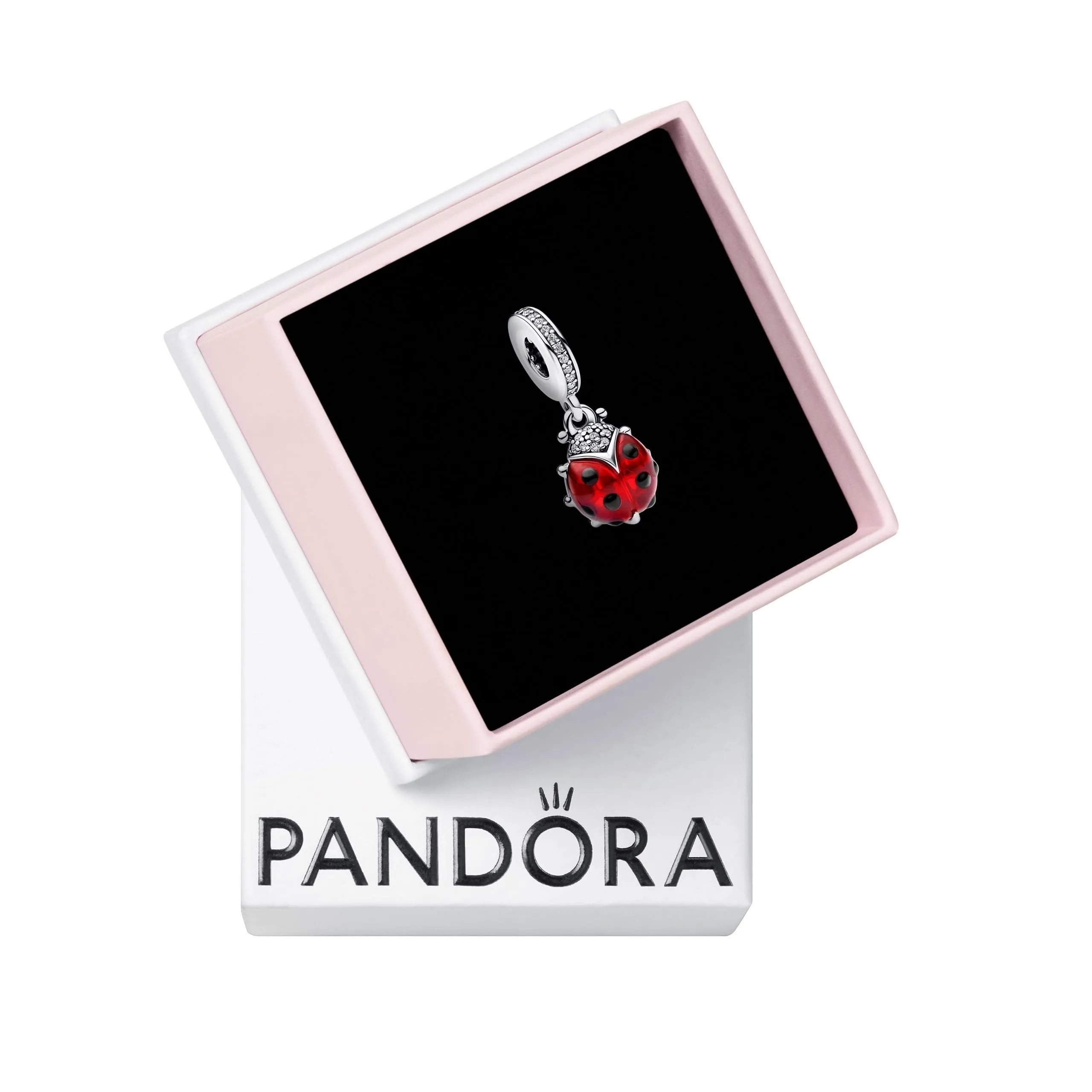 PANDORA Pendente Moments a forma di coccinella in argento Sterling con cristallo rosso salsa, zirconi cubici trasparenti e smalto nero