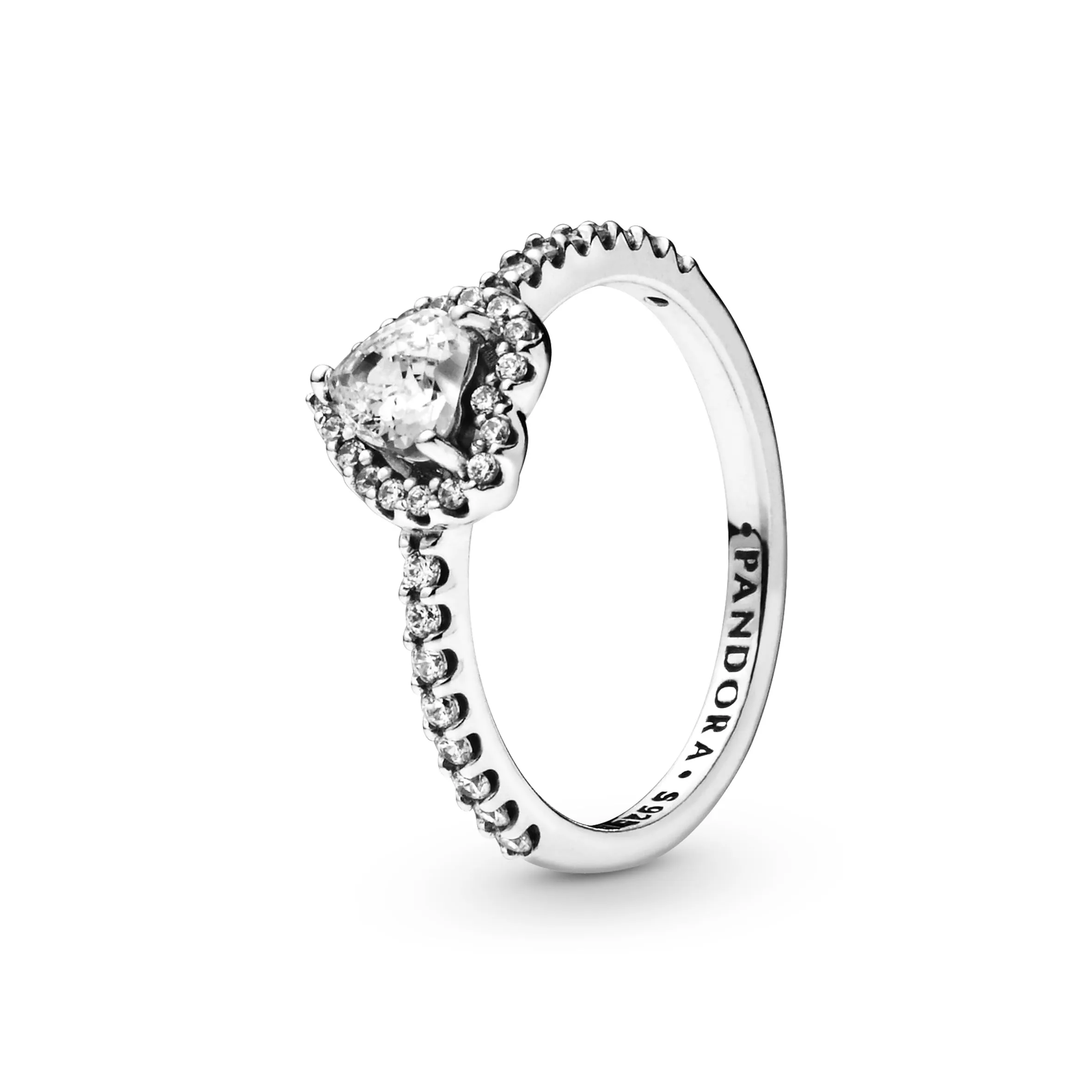 PANDORA Timeless Anello con cuore in rilievo in argento Sterling con zirconia cubica trasparente, 60
