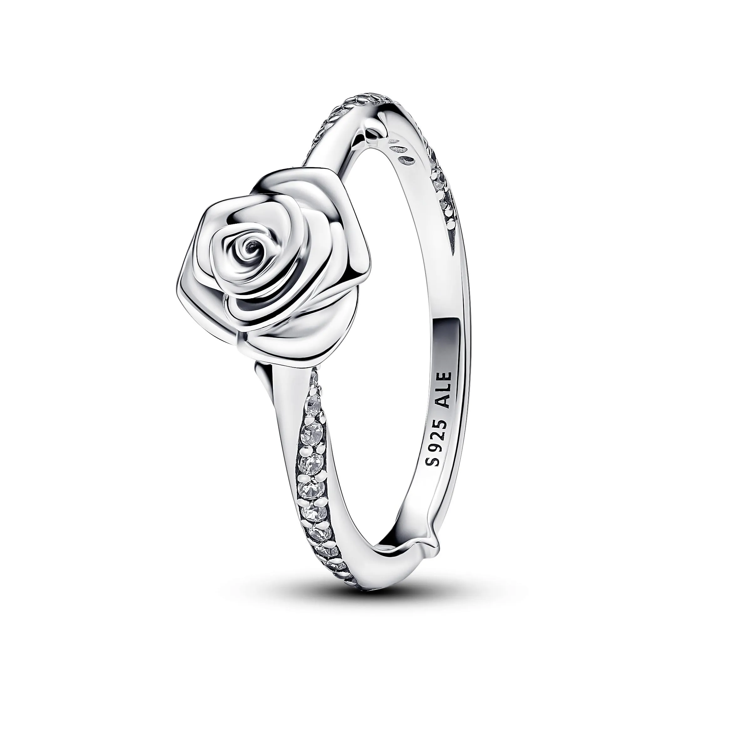 PANDORA Anello Moments con rosa, in argento Sterling con zirconia cubica trasparente, 58