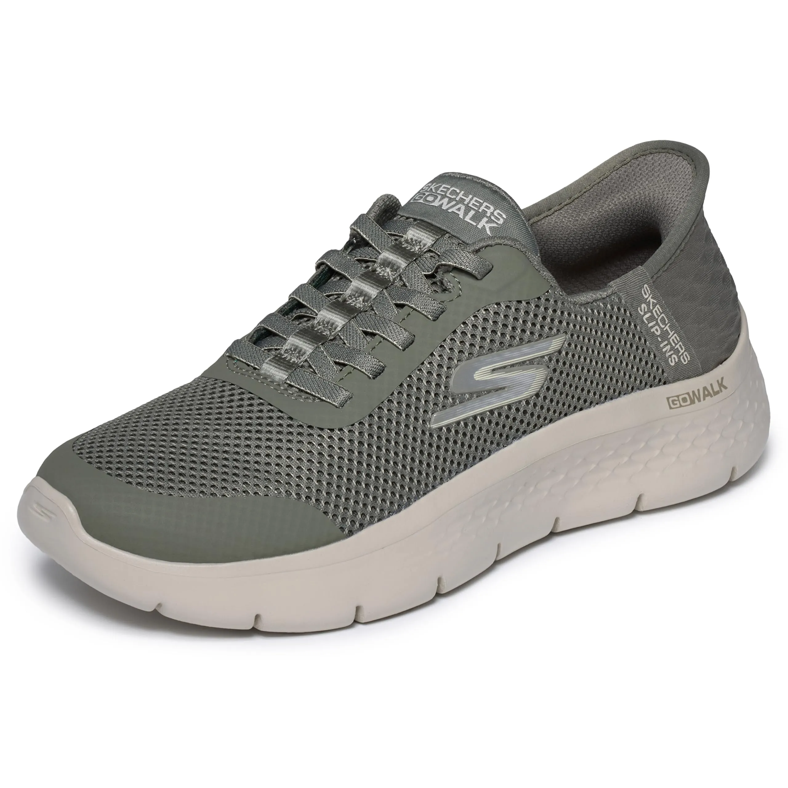 Skechers Donna Go Walk Flex Grand Entry Trainers, Olive Textile/Trim, 40.5 EU