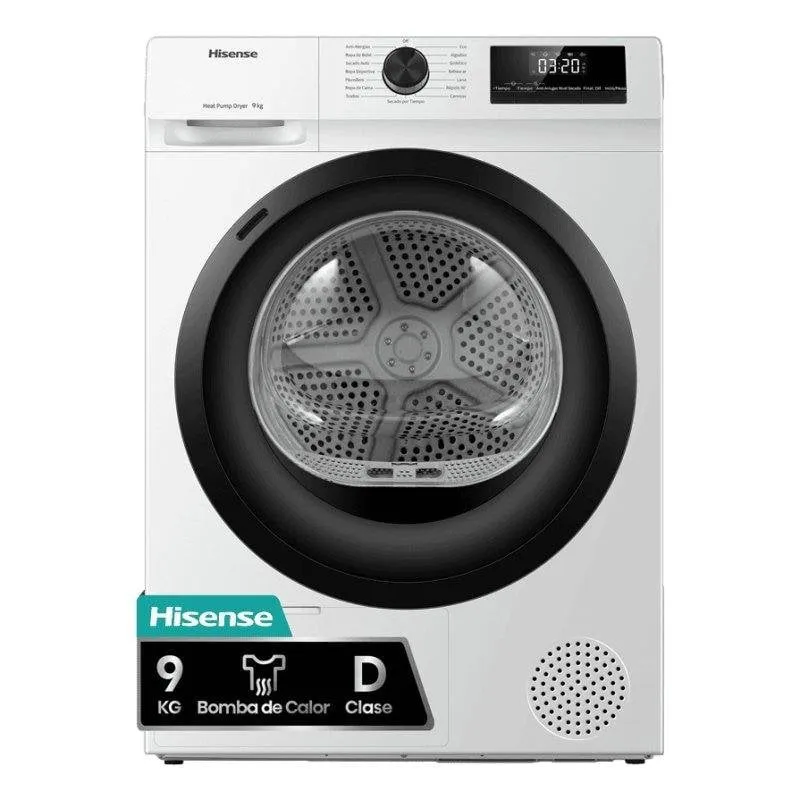 Asciugatrice a pompa di calore Hisense DHQE900UWDC 9kg Classe D con Allergy Care e inverter