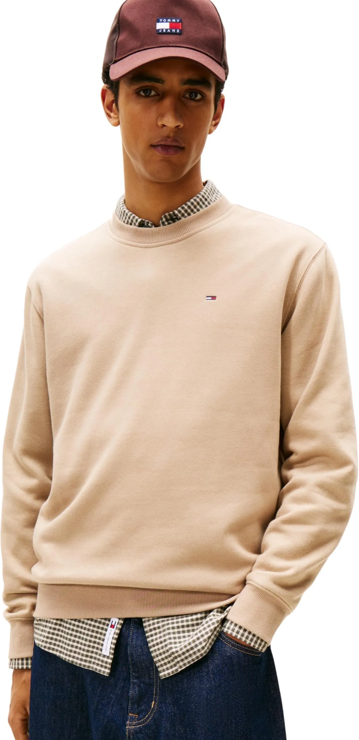 Tommy Jeans Tjm Reg S Flag Crew Dm0Dm20741, Felpa Pullover, Uomo, Beige (Coastal Taupe), XS