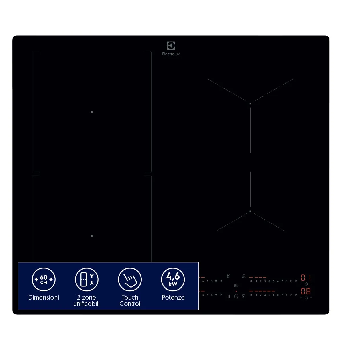 Electrolux LIL63443 Piano Cottura a Induzione 60 cm 4 Zone Bridge Hob2Hood