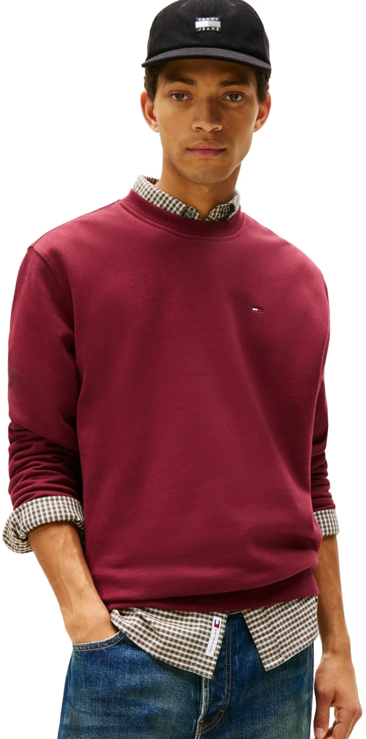 Tommy Jeans Tjm Reg S Flag Crew Dm0Dm20741, Felpa Pullover, Uomo, Rosso (Red Wine), XS