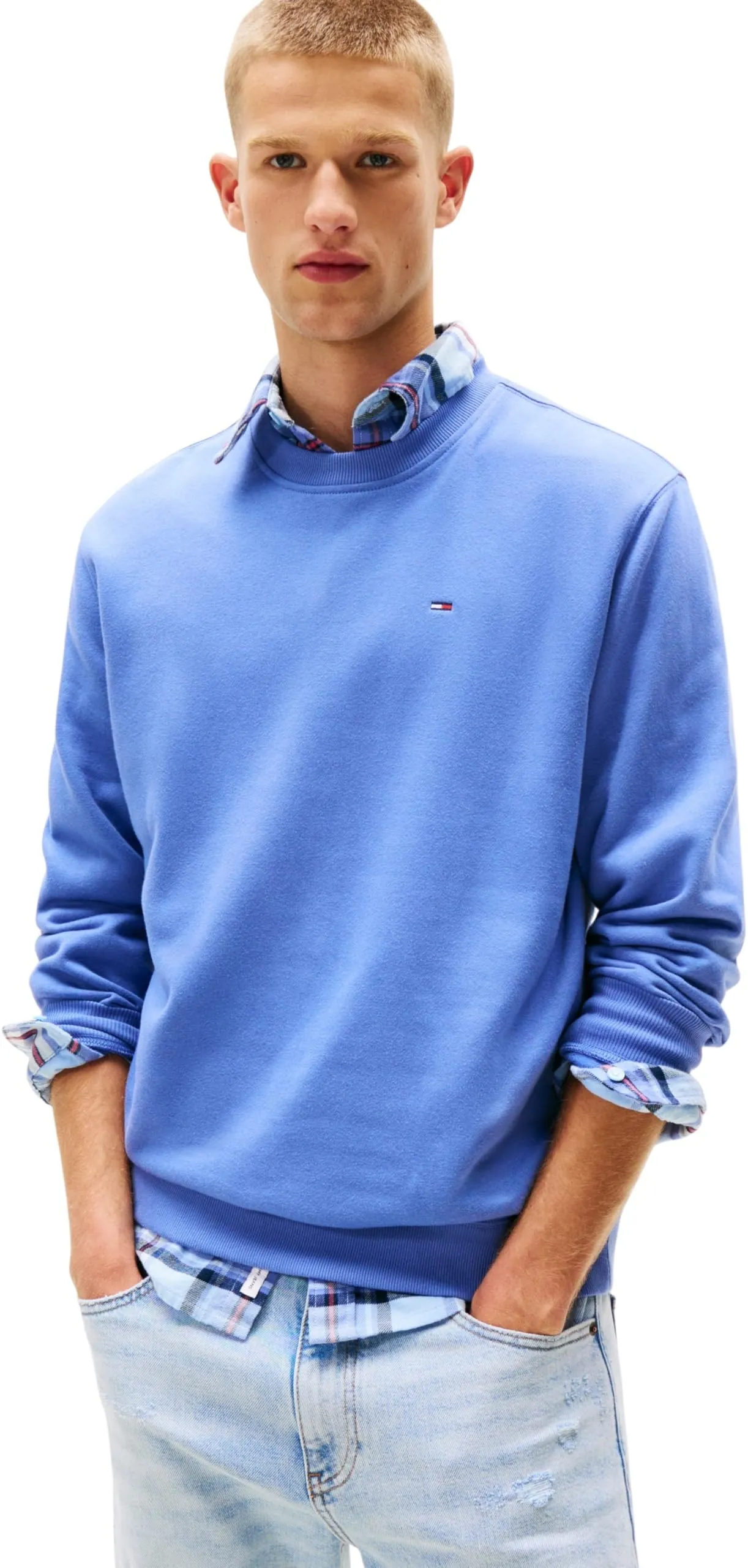 Tommy Jeans Tjm Reg S Flag Crew Dm0Dm20741, Felpa Pullover, Uomo, Blu (Soft Sapphire), XS