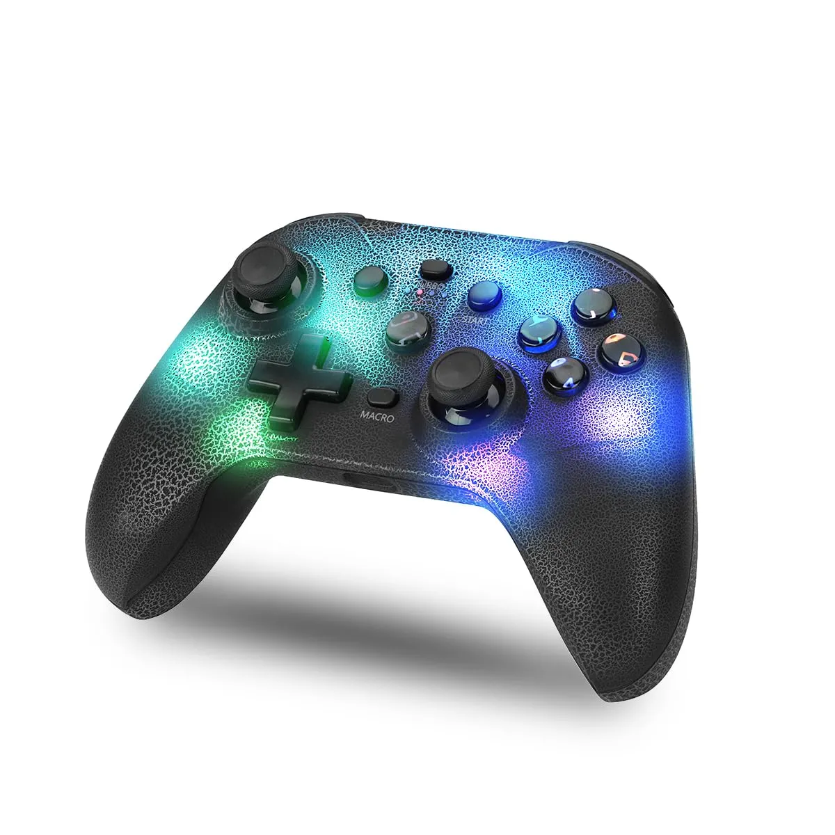 NK Controller Switch Wireless- LED RGB regolabile, Compatibile con Switch/PC/Android/iOS, Funzione Turbo, Macro, Bluetooth, 6-Axis, 4 modalità di Vibrazione - Nero (include supporto per smartphone)