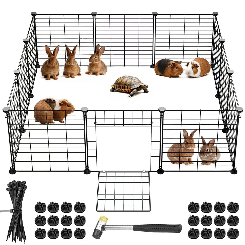 BAKAJI Recinto con Porta per Animali di Piccola Taglia Personalizzabile in Metallo, Recinzione Componibile Porcellini d'India, Criceti, Conigli, Cincillà, Interni ed Esterni (110 x 75 x 39 cm)