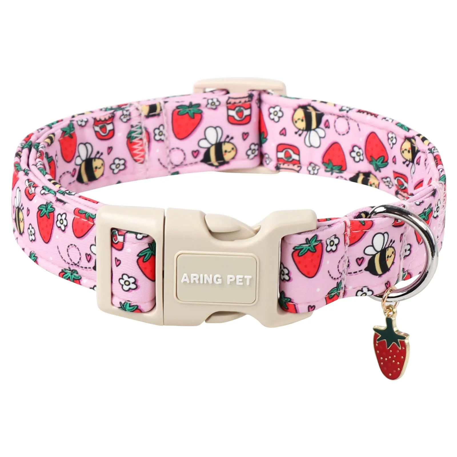 Collare estivo per cani ARING PET, collare per cani a fragola con chiusura rapida in fibbia di plastica, comodo collare di cotone per cani maschi e femmine